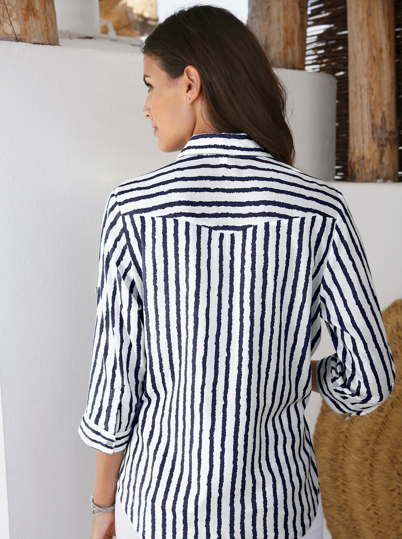 Pruhovaná blúzka, šnurovanie na výstrihu - Pruhovanie: námornícka modrá – biela