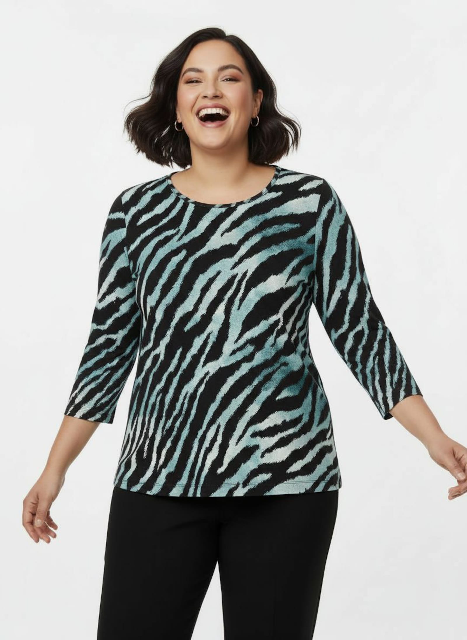 Print-Shirt im Animal-Dessin - schwarz-petrol-bedruckt