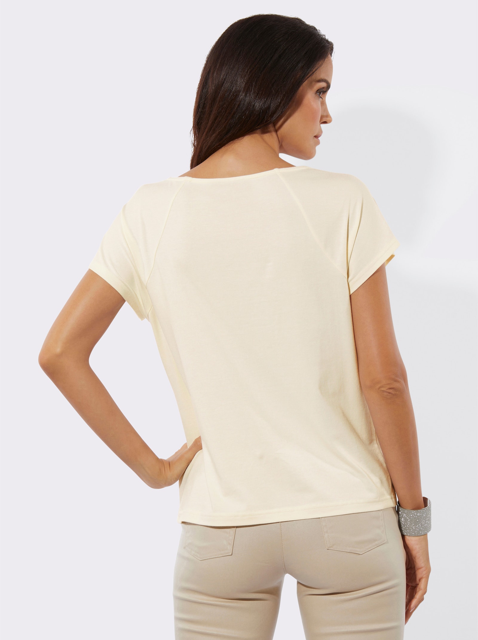 Shirt mit platzierter Glitzer-Blüte - champagner