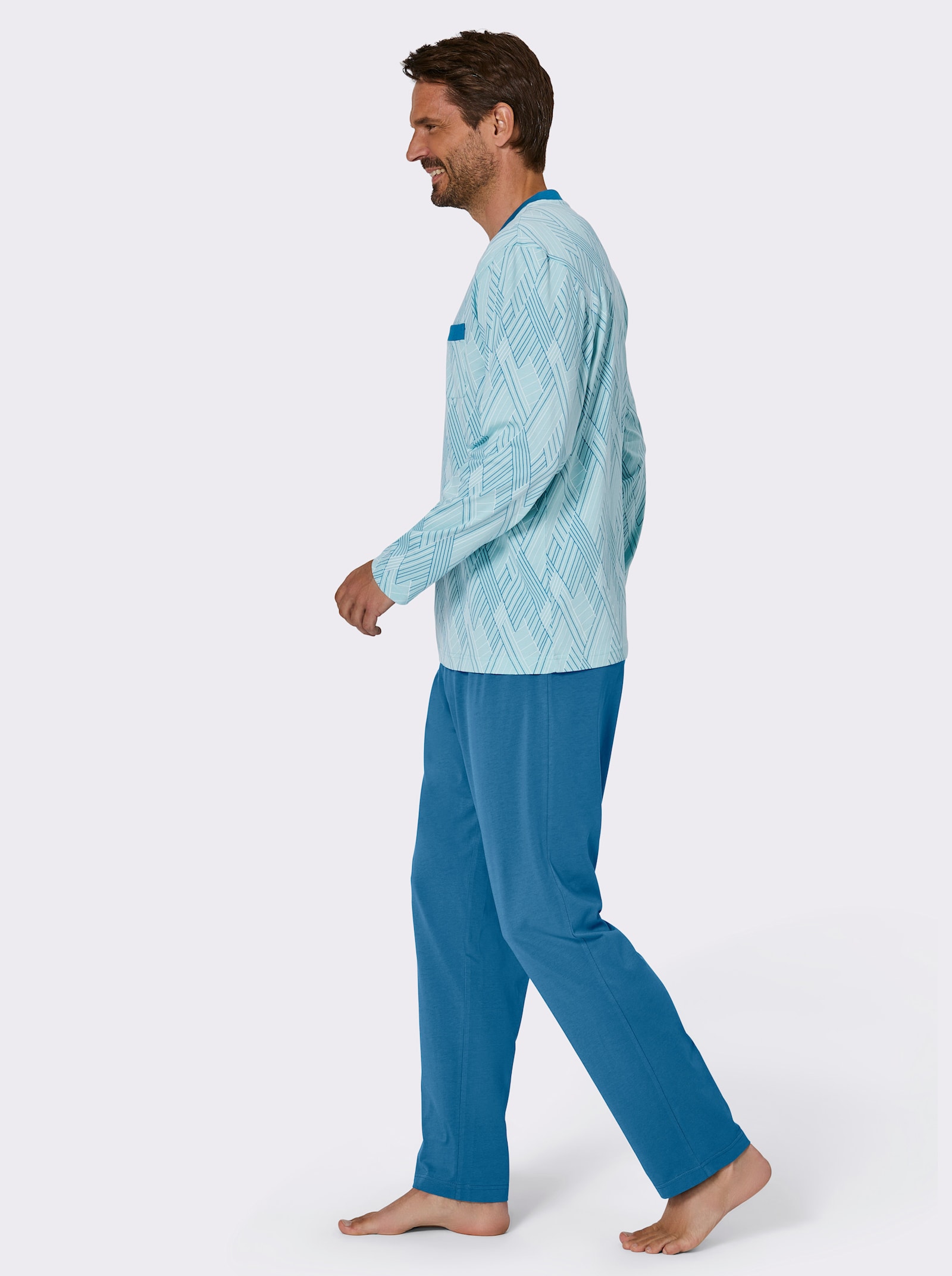 wäschepur men Schlafanzüge - marine-bedruckt + topas-bedruckt