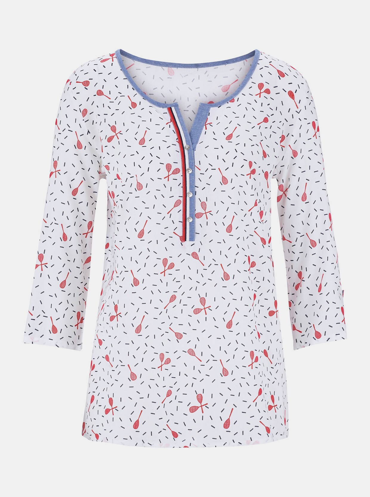 Chemisier - blanc-rouge à motifs