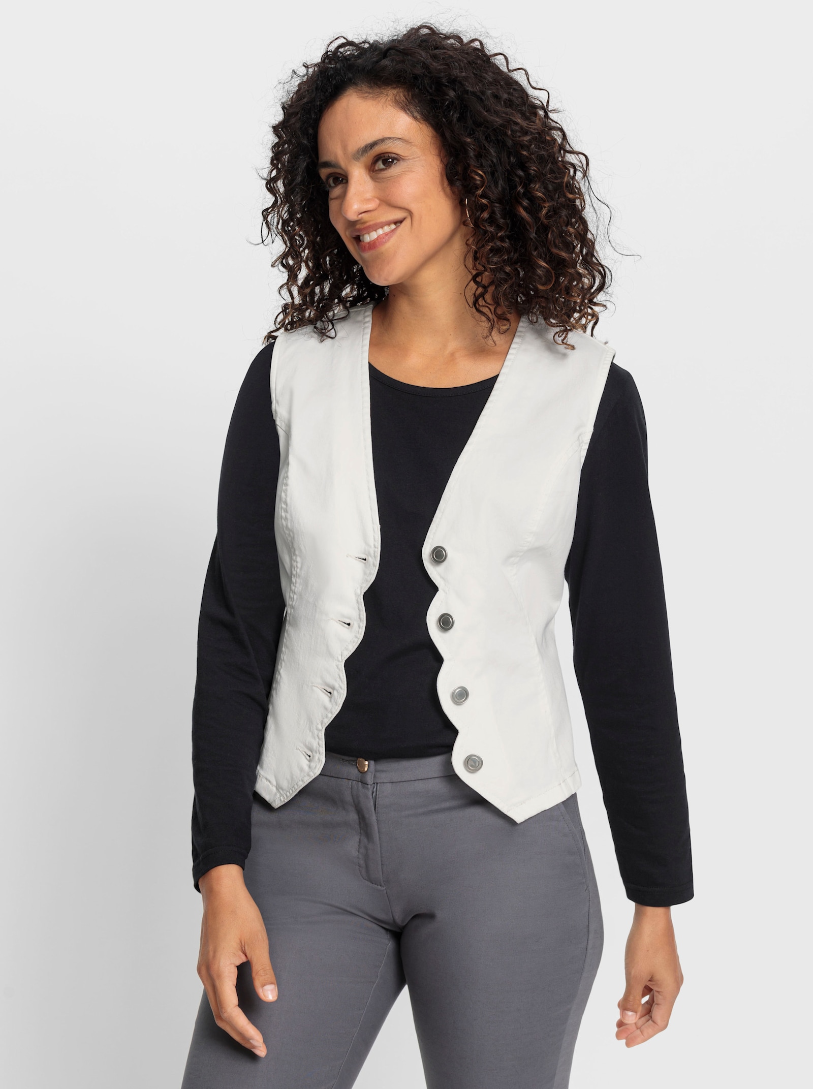 Jeansweste mit Wellenkante - ecru