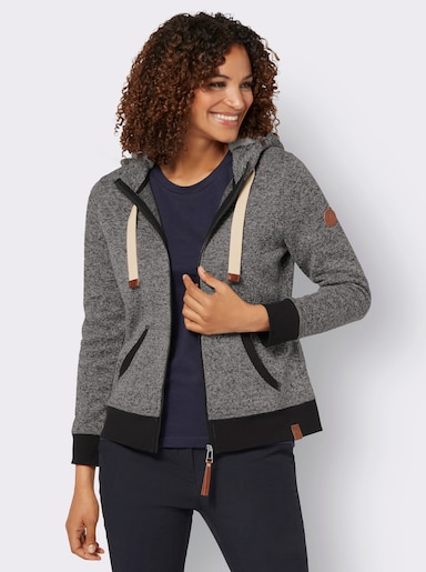 Fleecejacke mit Kontrast-Details - steingrau-schwarz-meliert