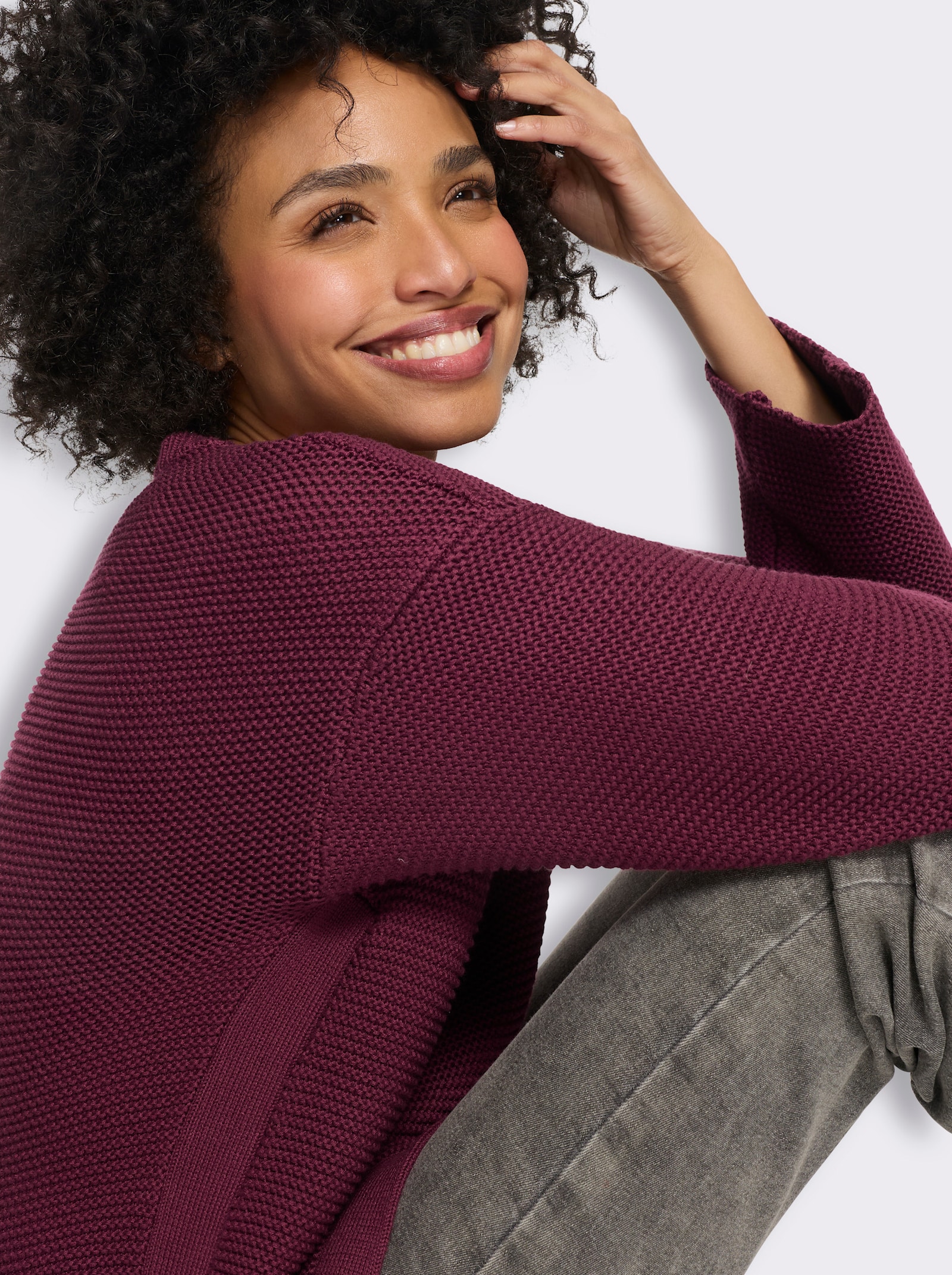 heine Langarm-Pullover mit Seitenschlitzen - bordeaux
