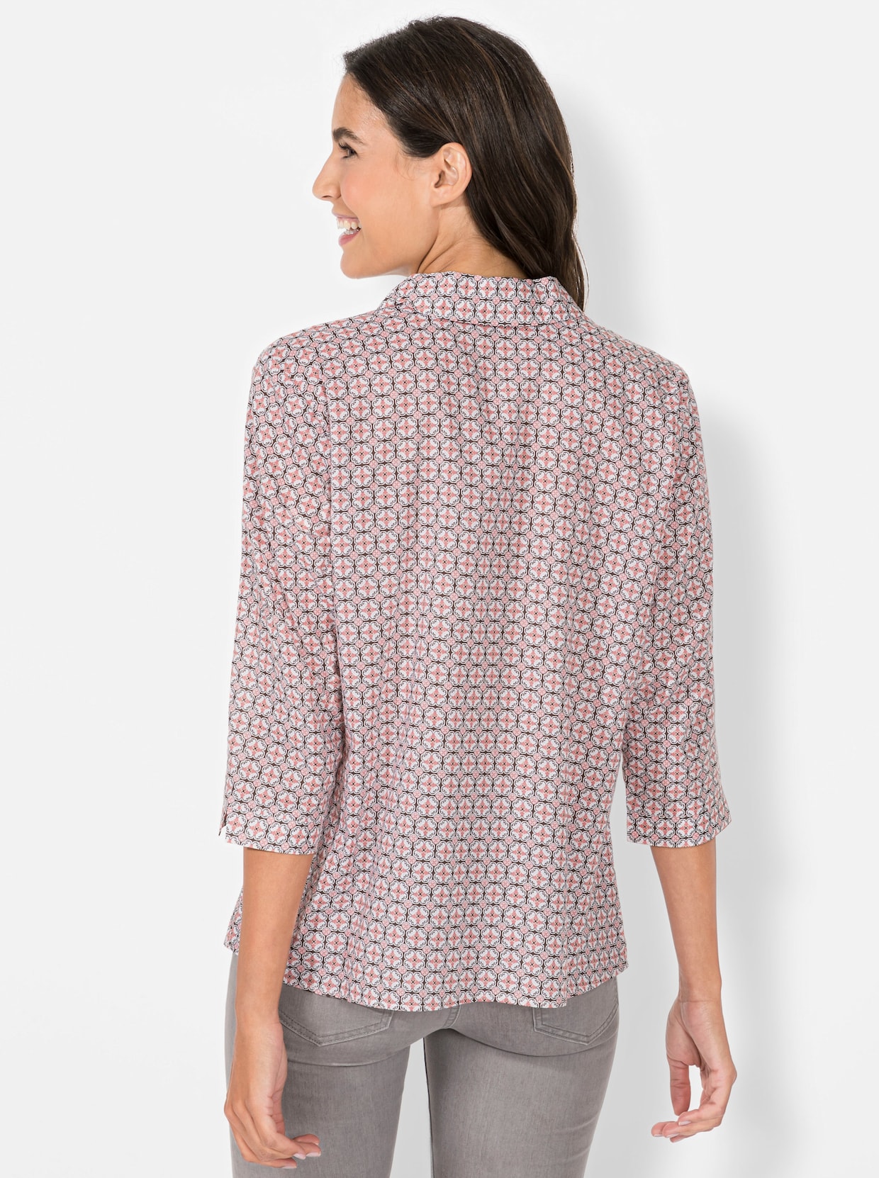 Comfortabele blouse - bruinroze/wit bedrukt