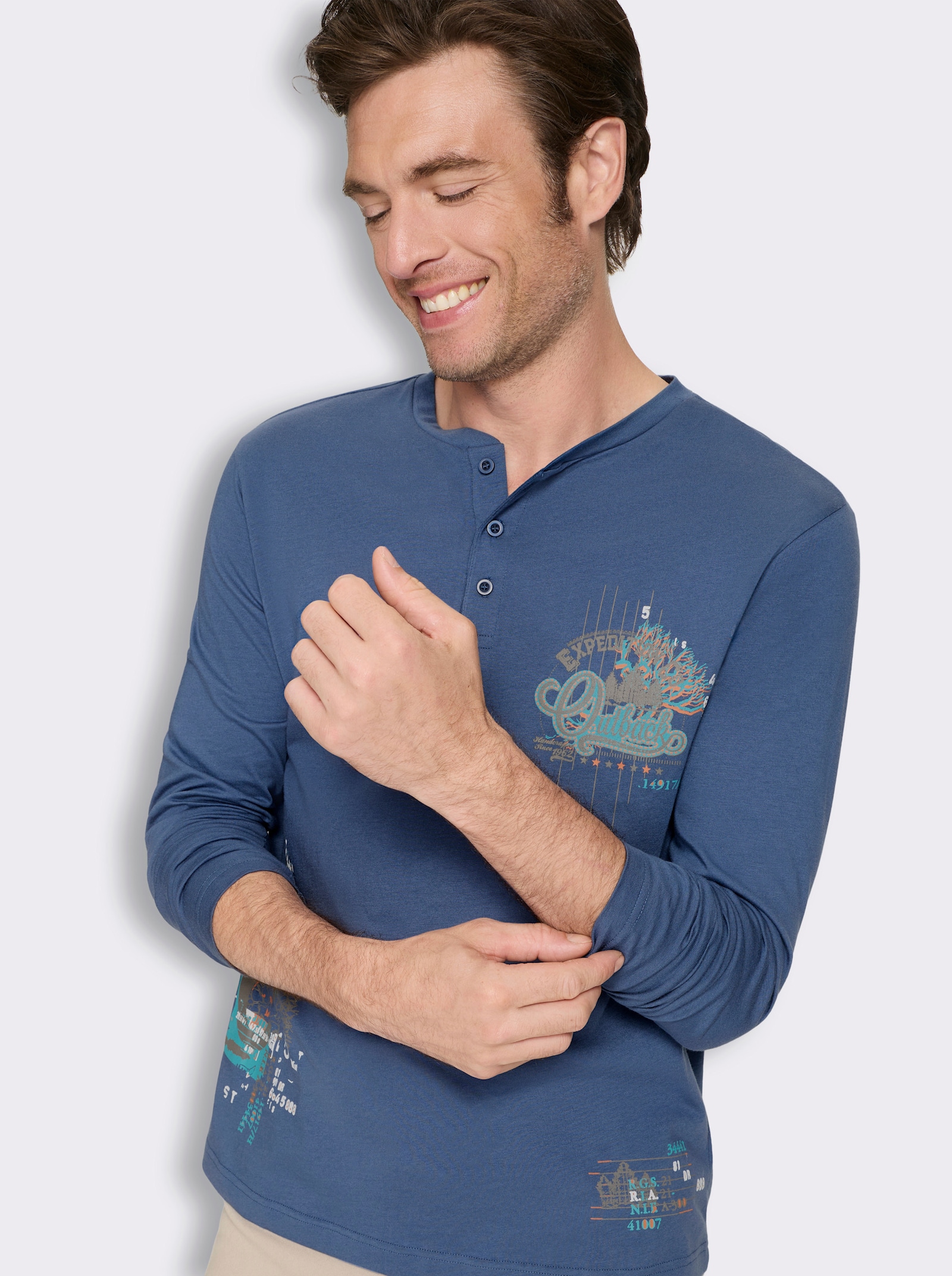 Langarmshirt mit Prints - jeansblau-bedruckt