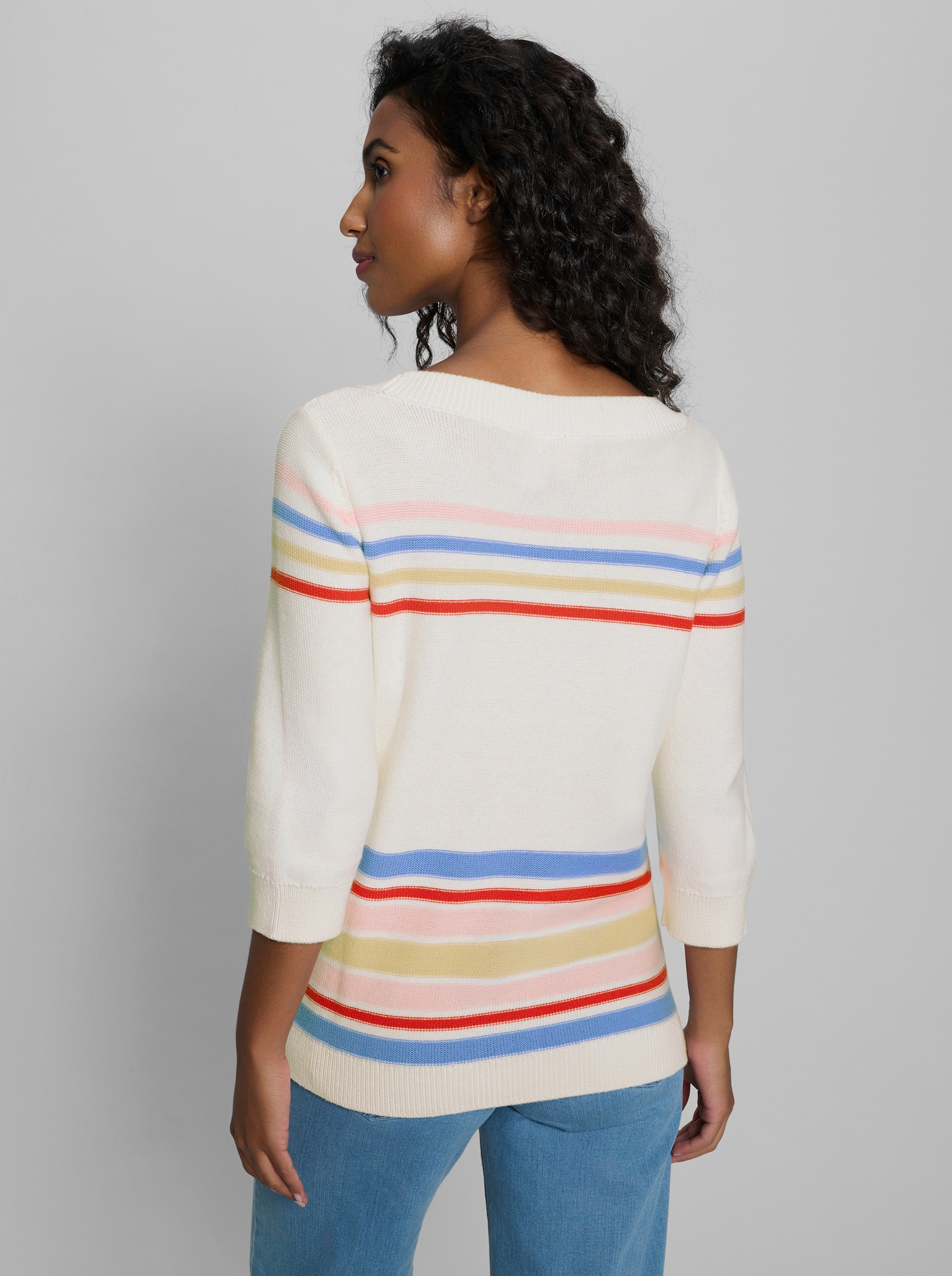 heine Baumwollpullover mit 3/4-Arm - ecru-himmelblau-gemustert