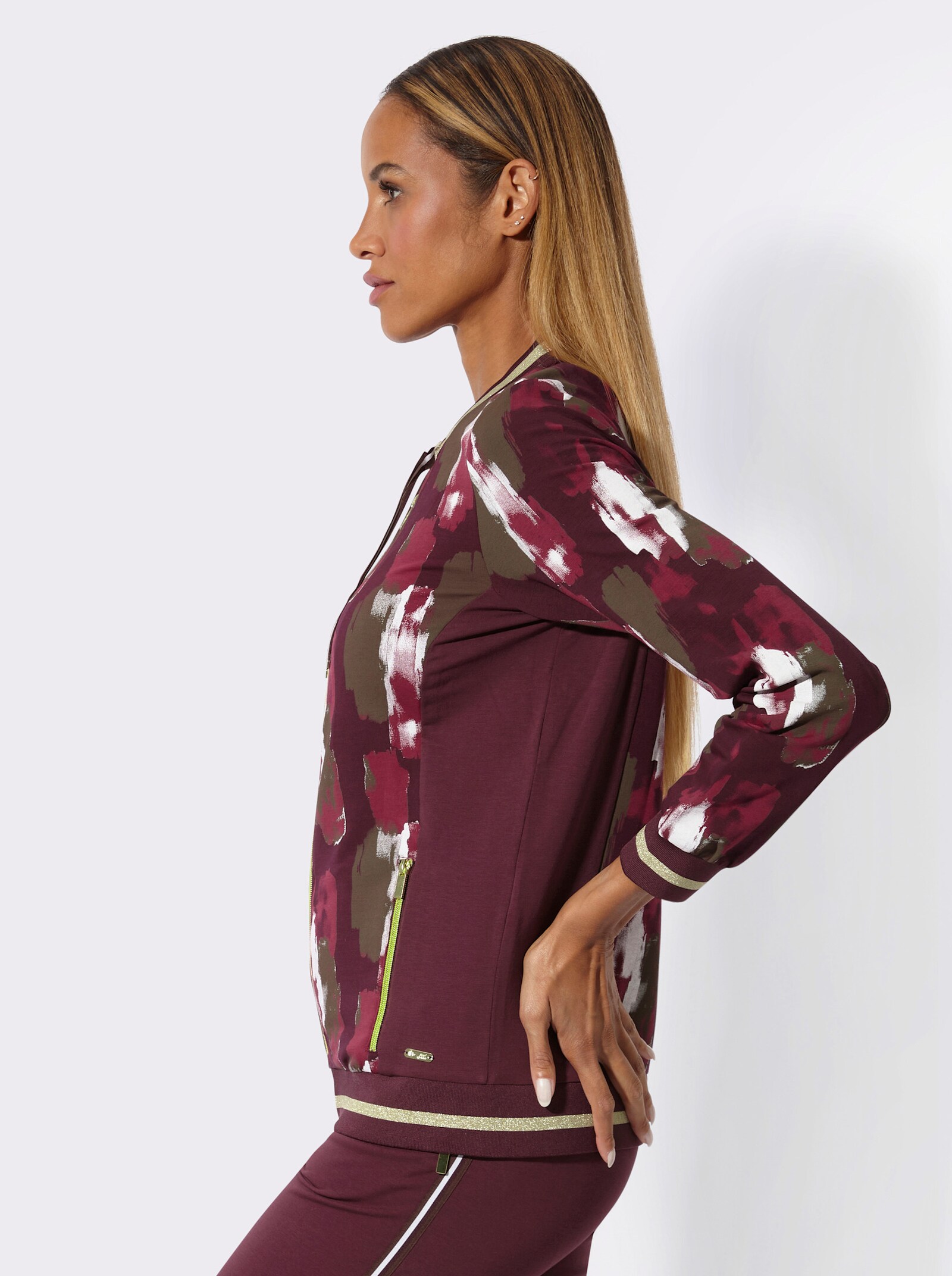 feel good Jacke - burgund-ecru-bedruckt