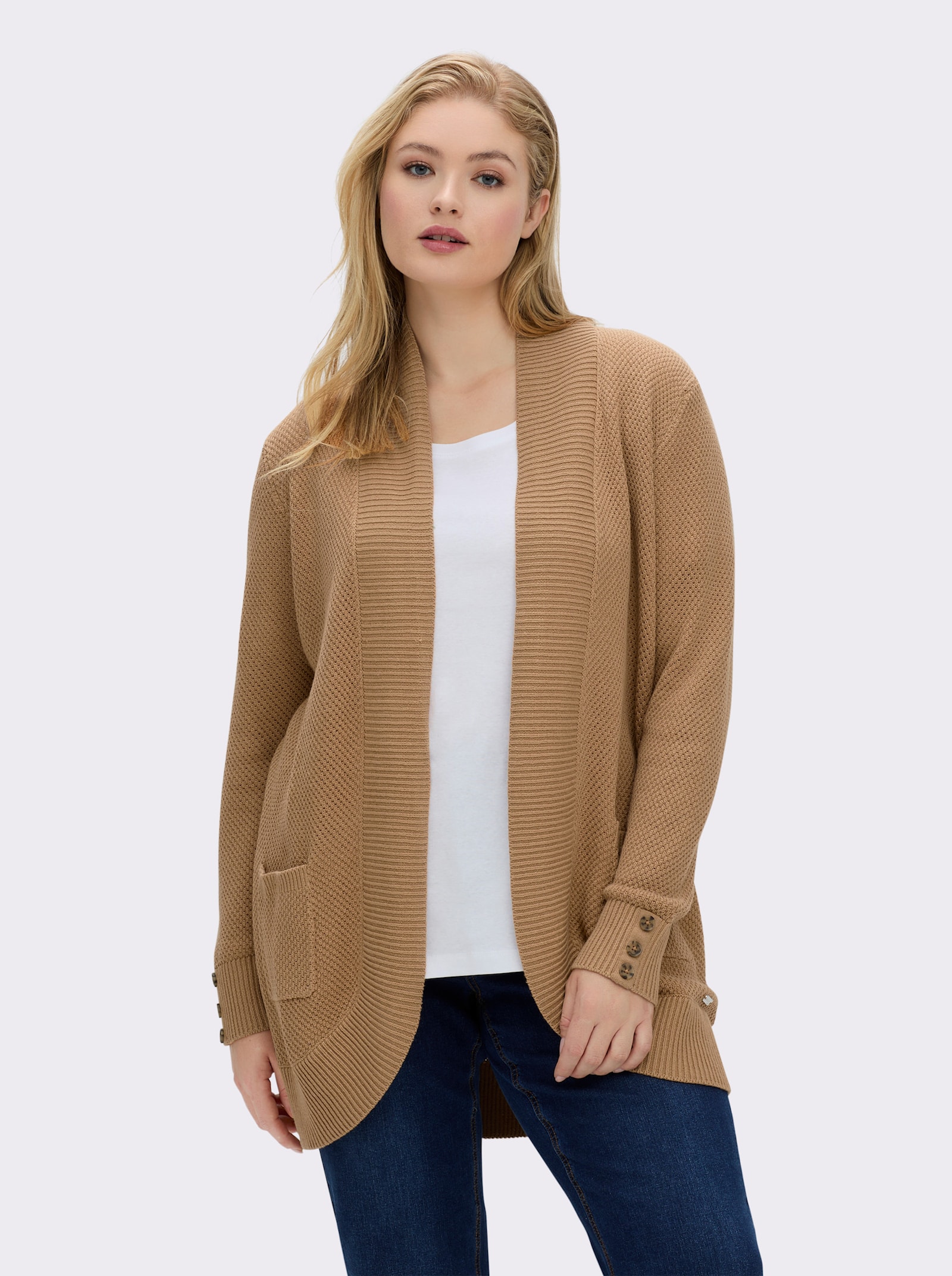 Longstrickjacke mit Struktur-Muster - camel