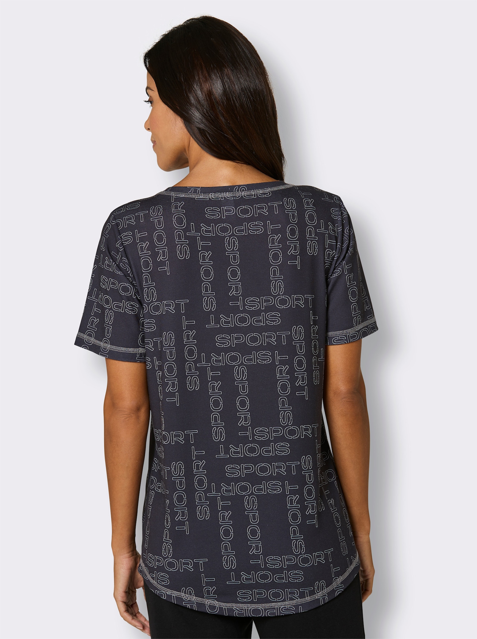 Funktionsshirt mit längerem Rückenteil - schwarz-bedruckt