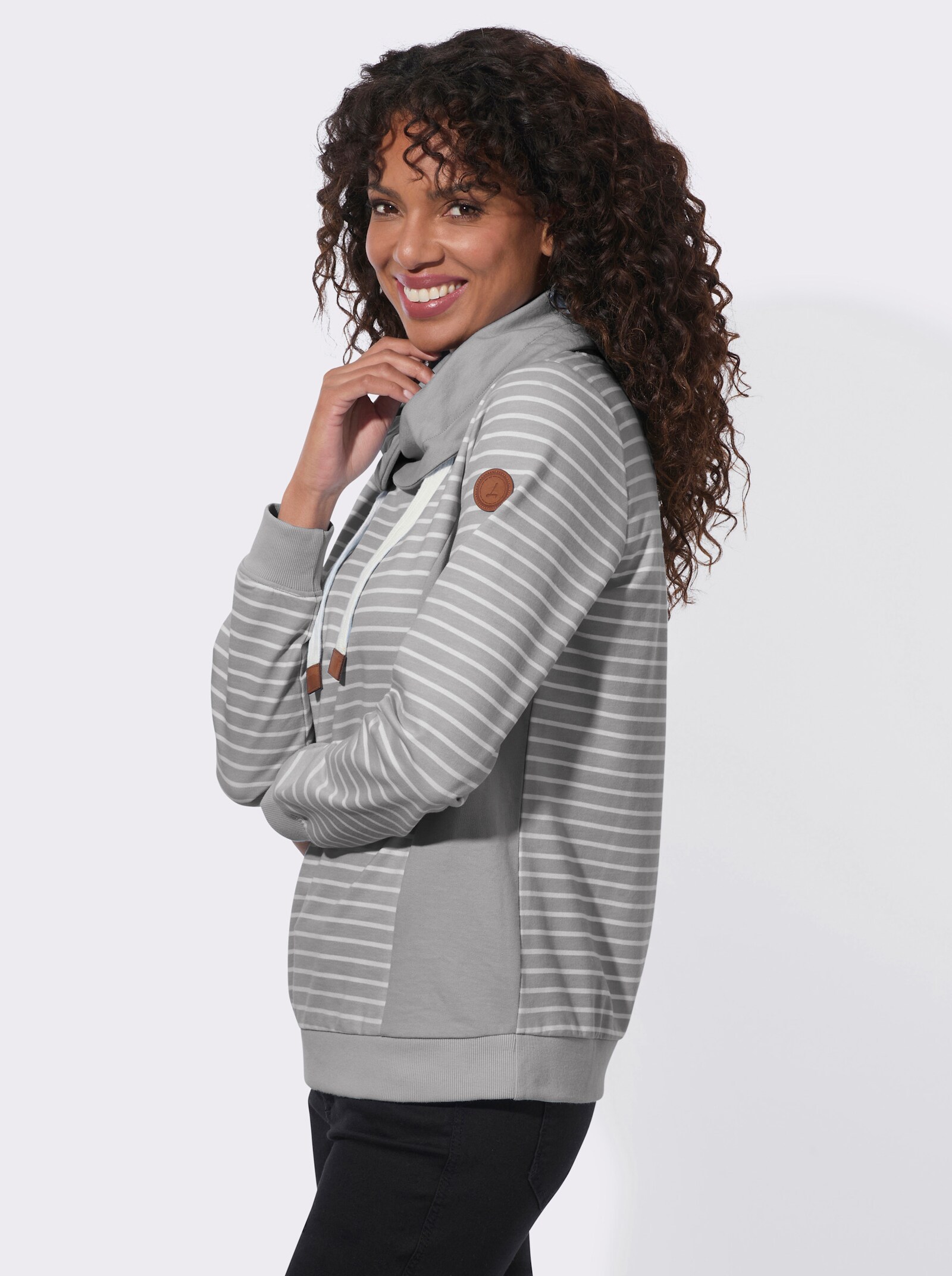 Sweatshirt im Streifenmuster - steingrau-ecru