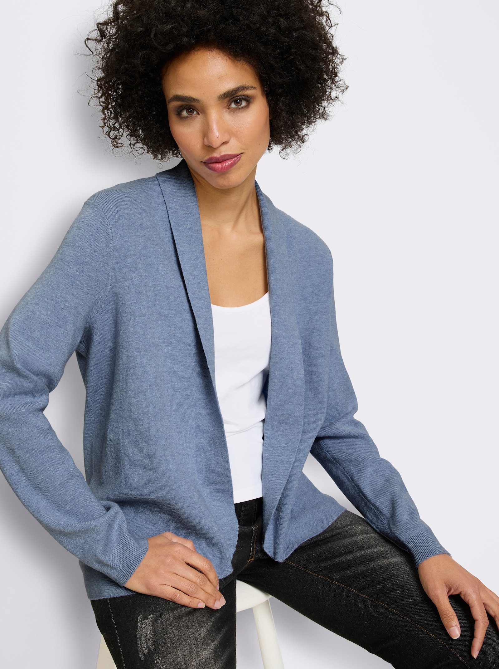 heine Feinstrickjacke mit Schalkragen - bleu-meliert