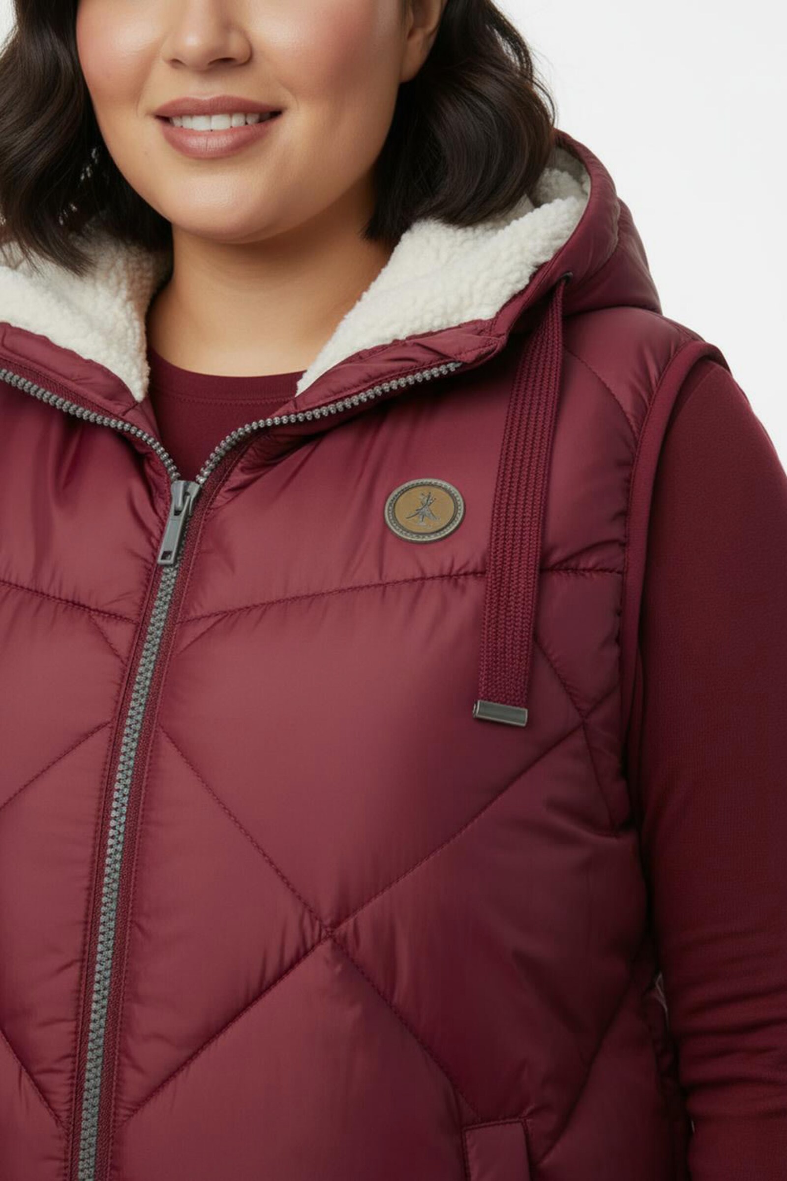 Kapuzenweste mit Fleece-Futter - dunkelrot