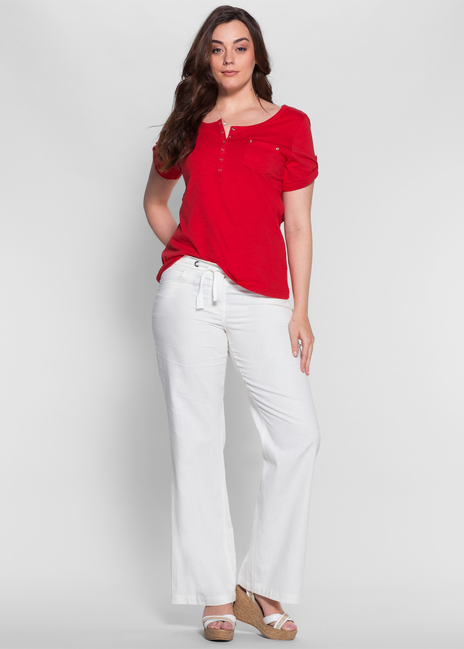 sheego Bootcuthose mit Leinenanteil - weiss