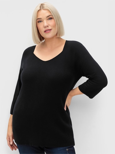 sheego Pullover mit 3/4-Raglanärmel - schwarz