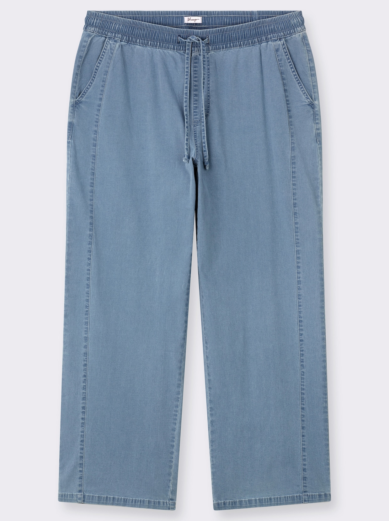 sheego Jean avec jambes larges et lien à nouer - bleu blanchi