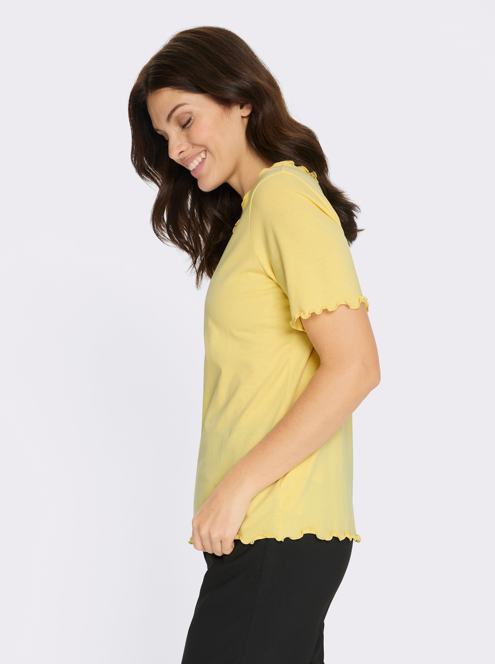 Kurzarmshirt mit gewellten Abschlüssen - zitrone