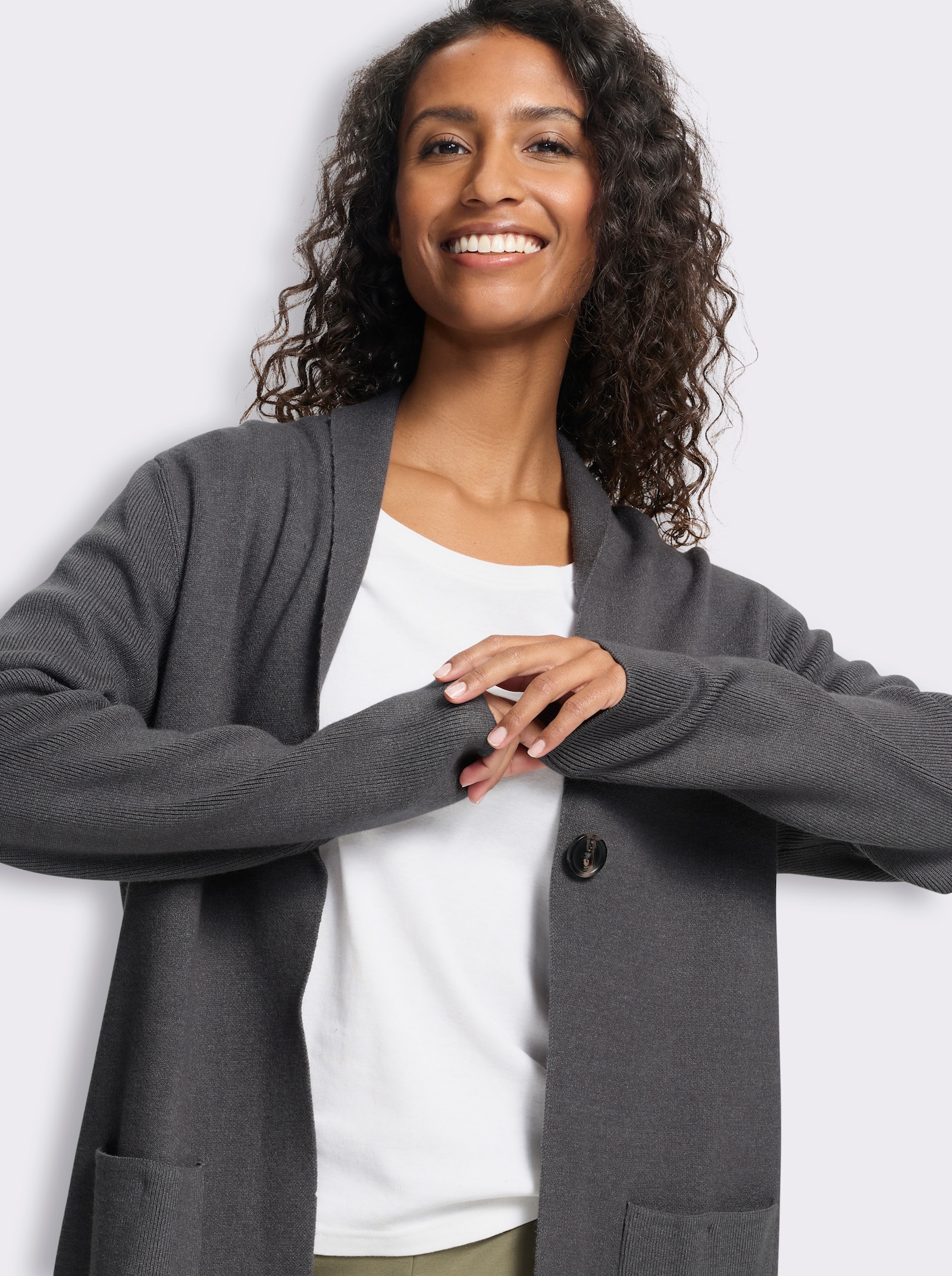 heine Strickjacke im Jacquard-Strick - anthrazit-meliert