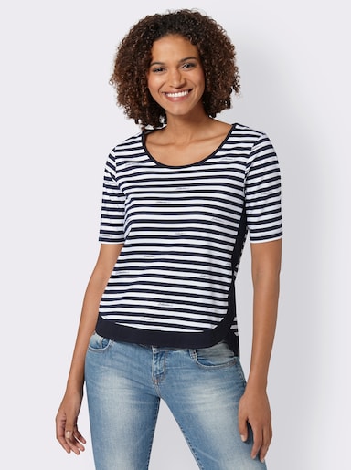 Streifenshirt mit seitlichen Kontrast-Einsätzen - marine-weiß-gestreift