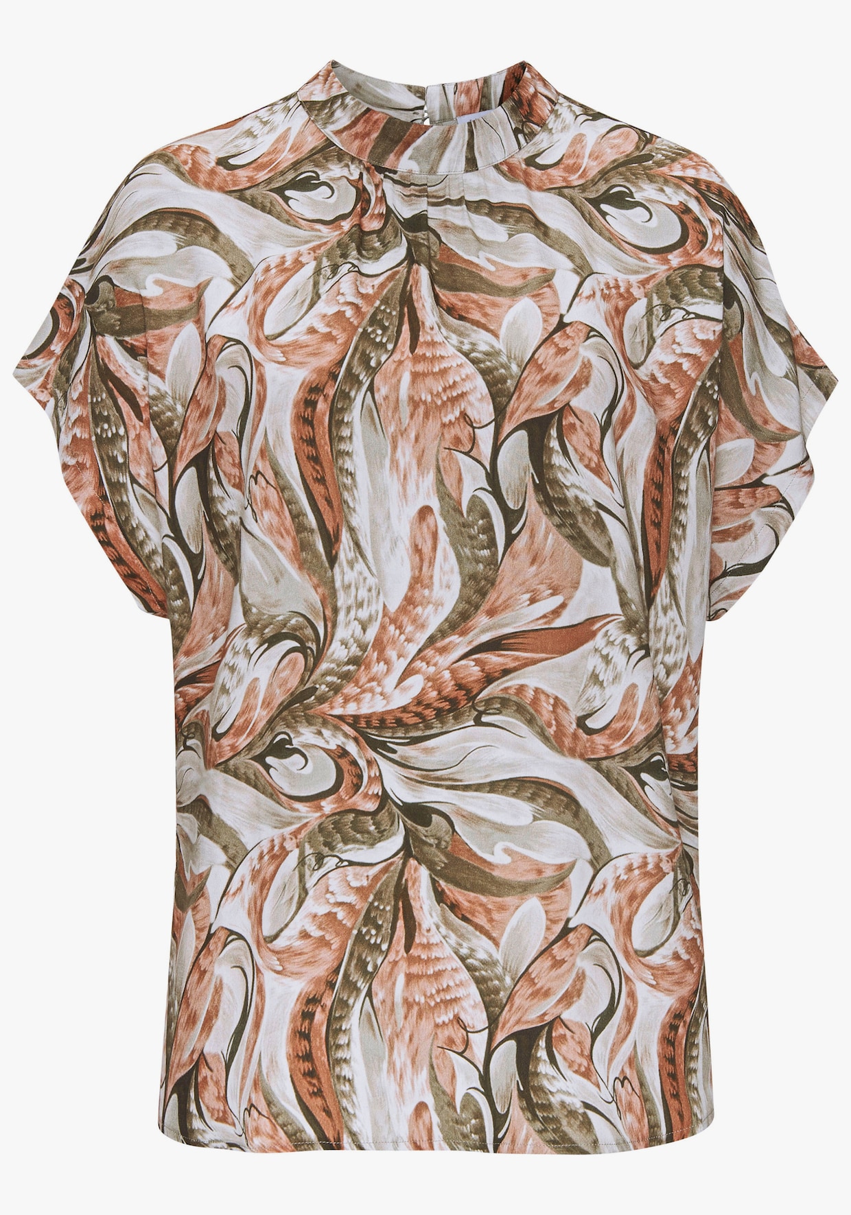 LASCANA Blouse met korte mouwen - kaki/roestbruin bedrukt