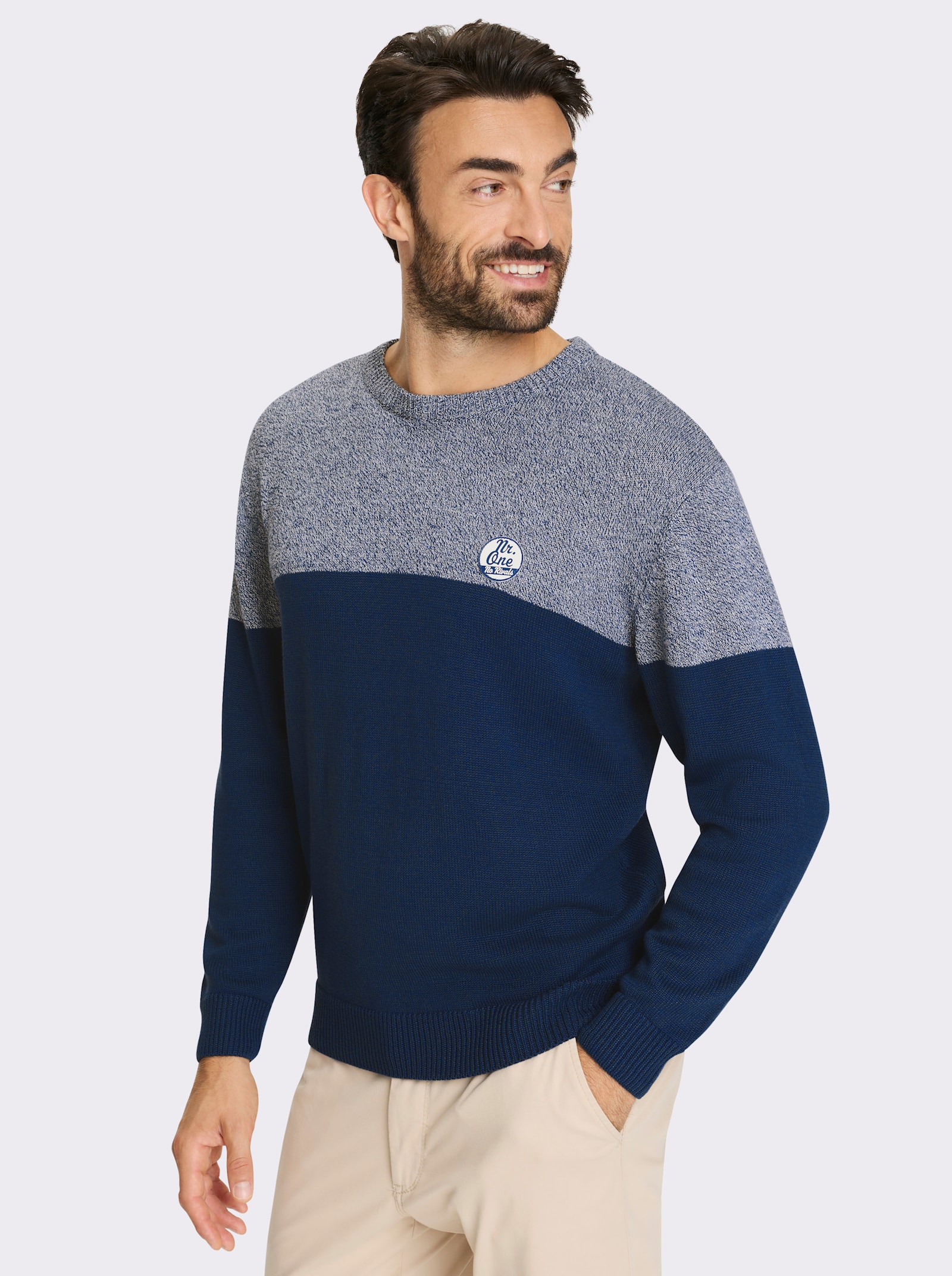 Catamaran Rundhalspullover mit Patch - dunkelblau-meliert