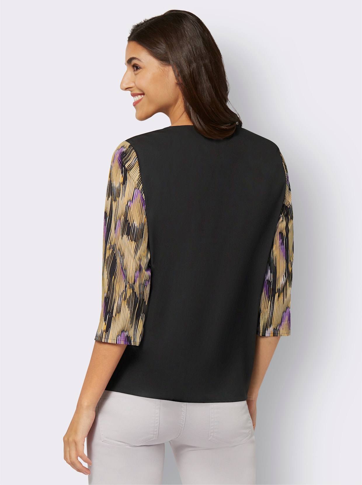 Comfortabele blouse - zwart/lila bedrukt