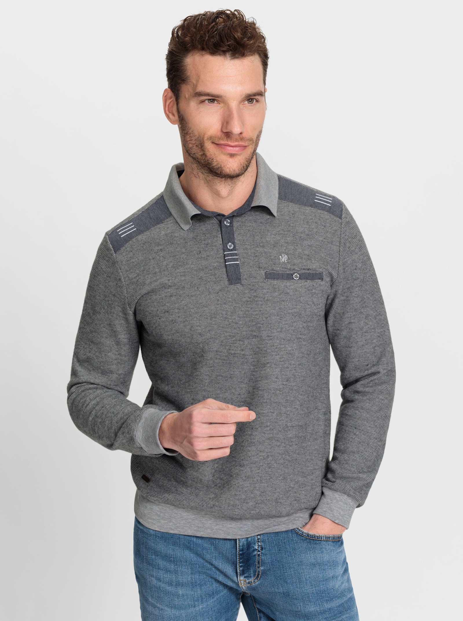 Marco Donati Sweatshirt mit Webbesätzen und Stickerei - graphit-meliert