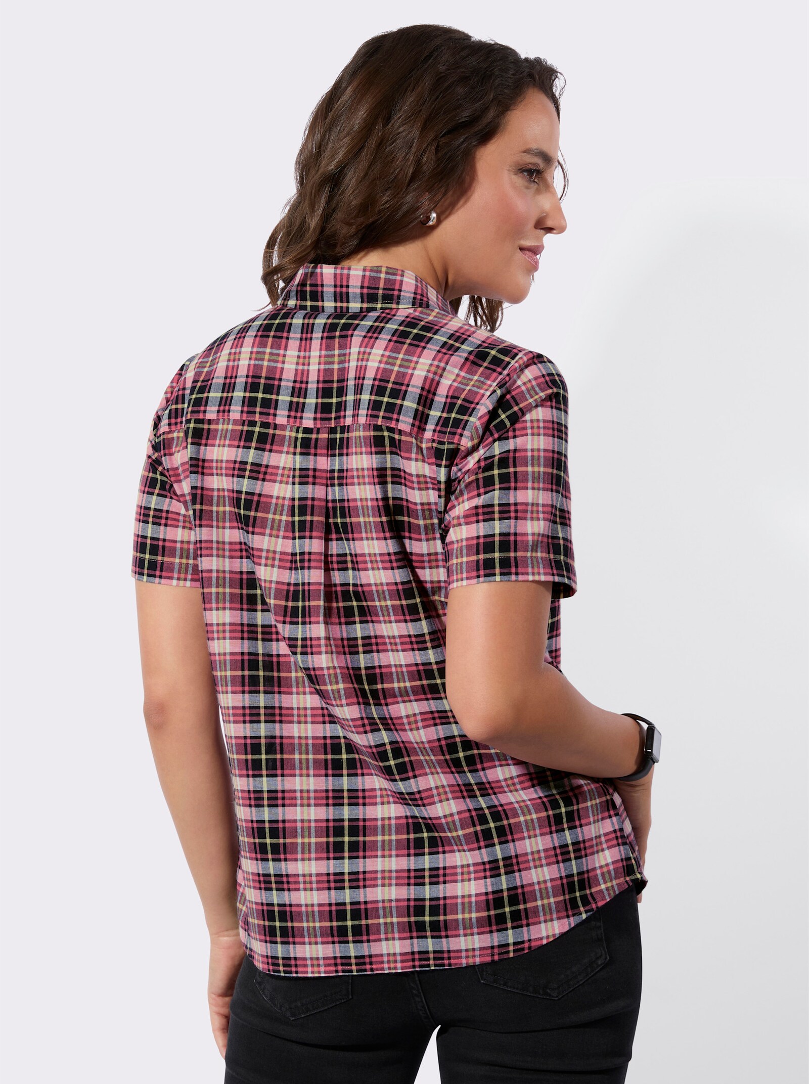 Karobluse mit kurzen Ärmeln - flamingo-marine-kariert