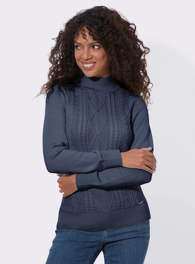  Stehkragenpullover mit Strickmuster - rauchblau