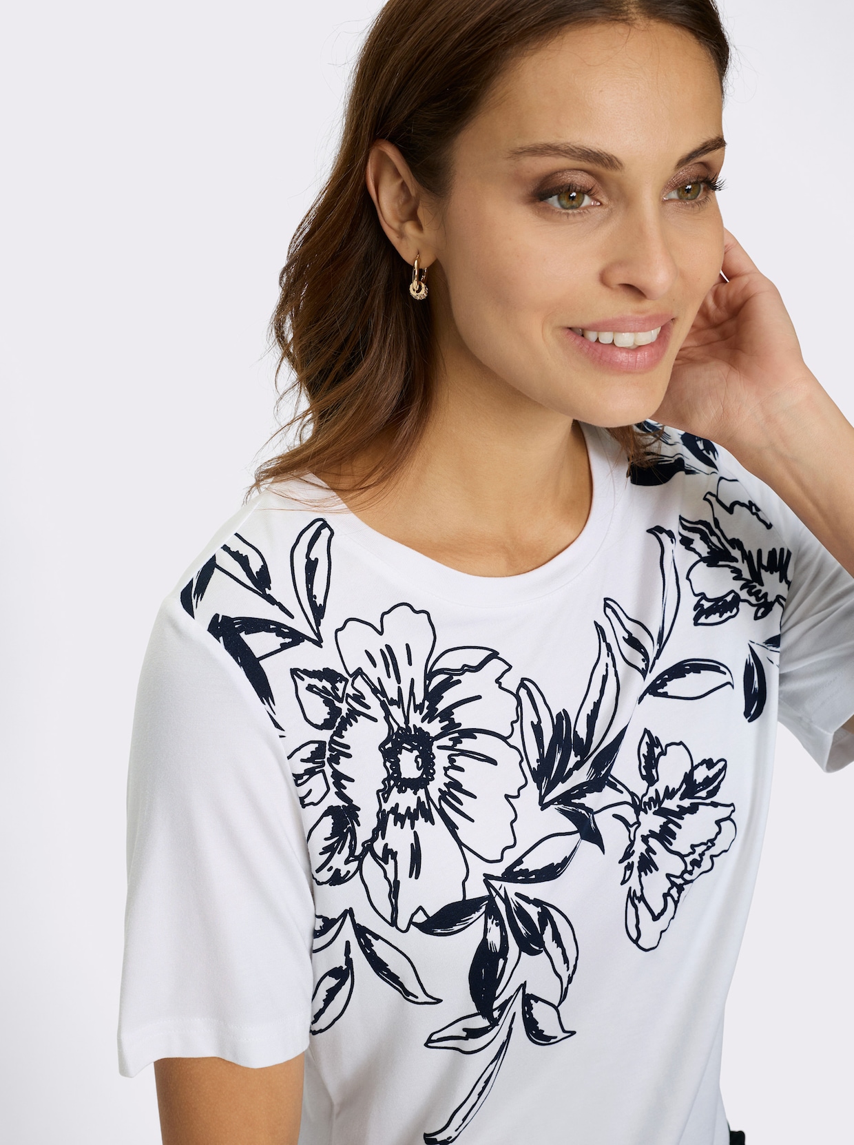 Kurzarmshirt - weiß-marine-bedruckt