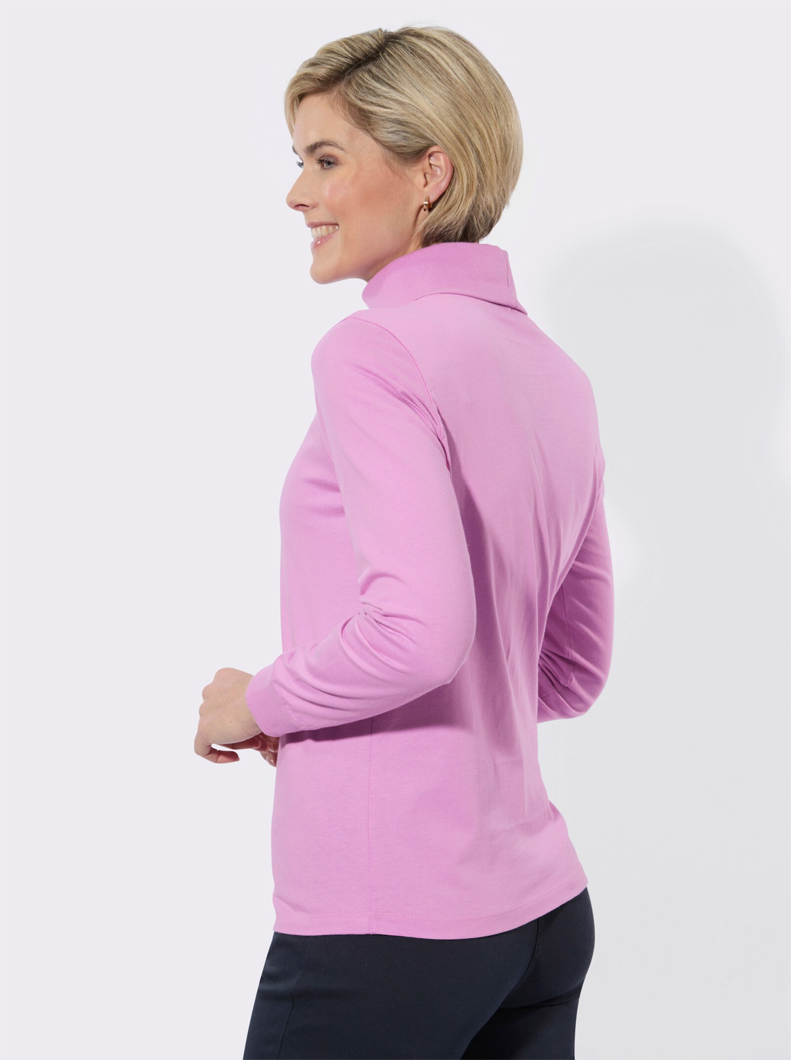 Rollkragenshirt mit gerippten Einsätzen - orchidee + rosé