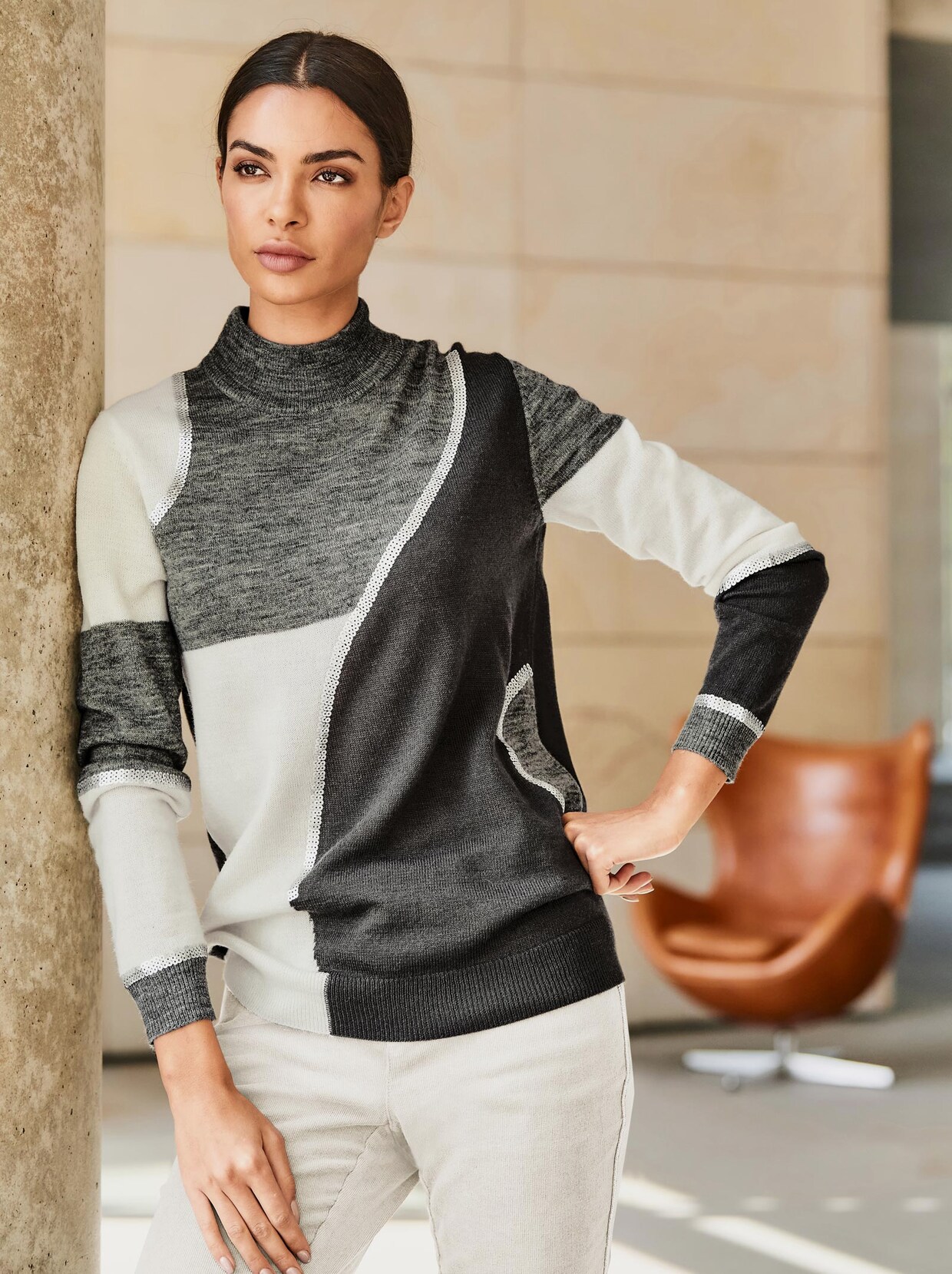 Rick Cardona Pullover - grau-camel-gemustert