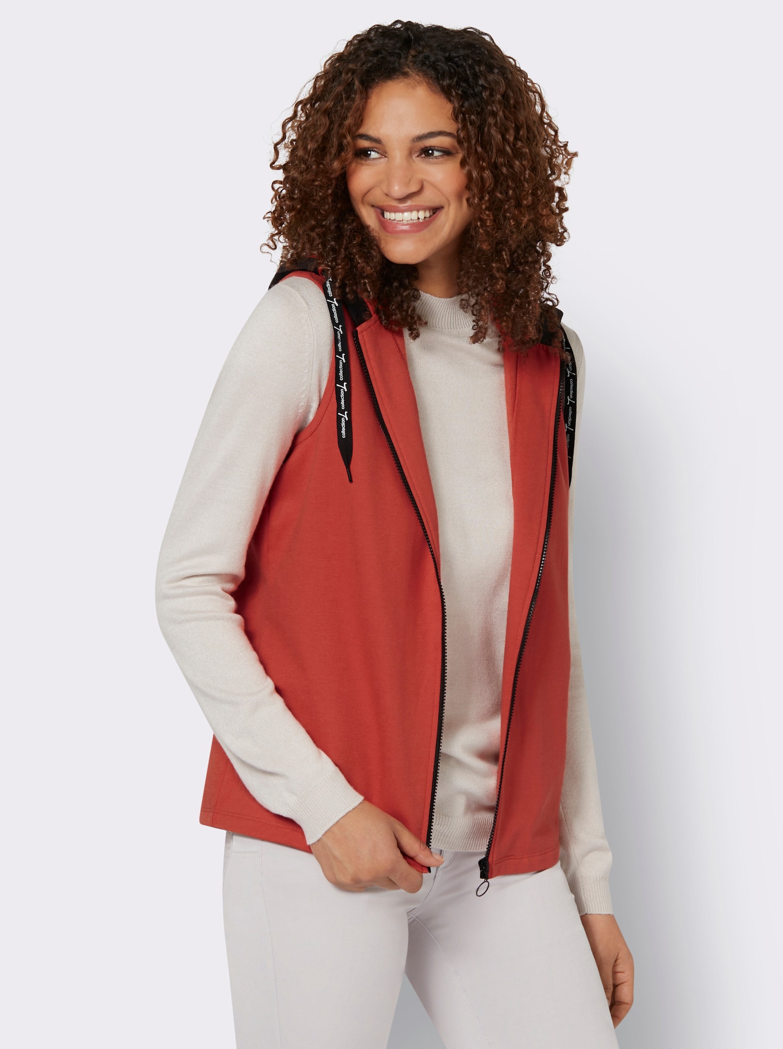 Sweatweste mit Schriftzug-Bindeband - terra