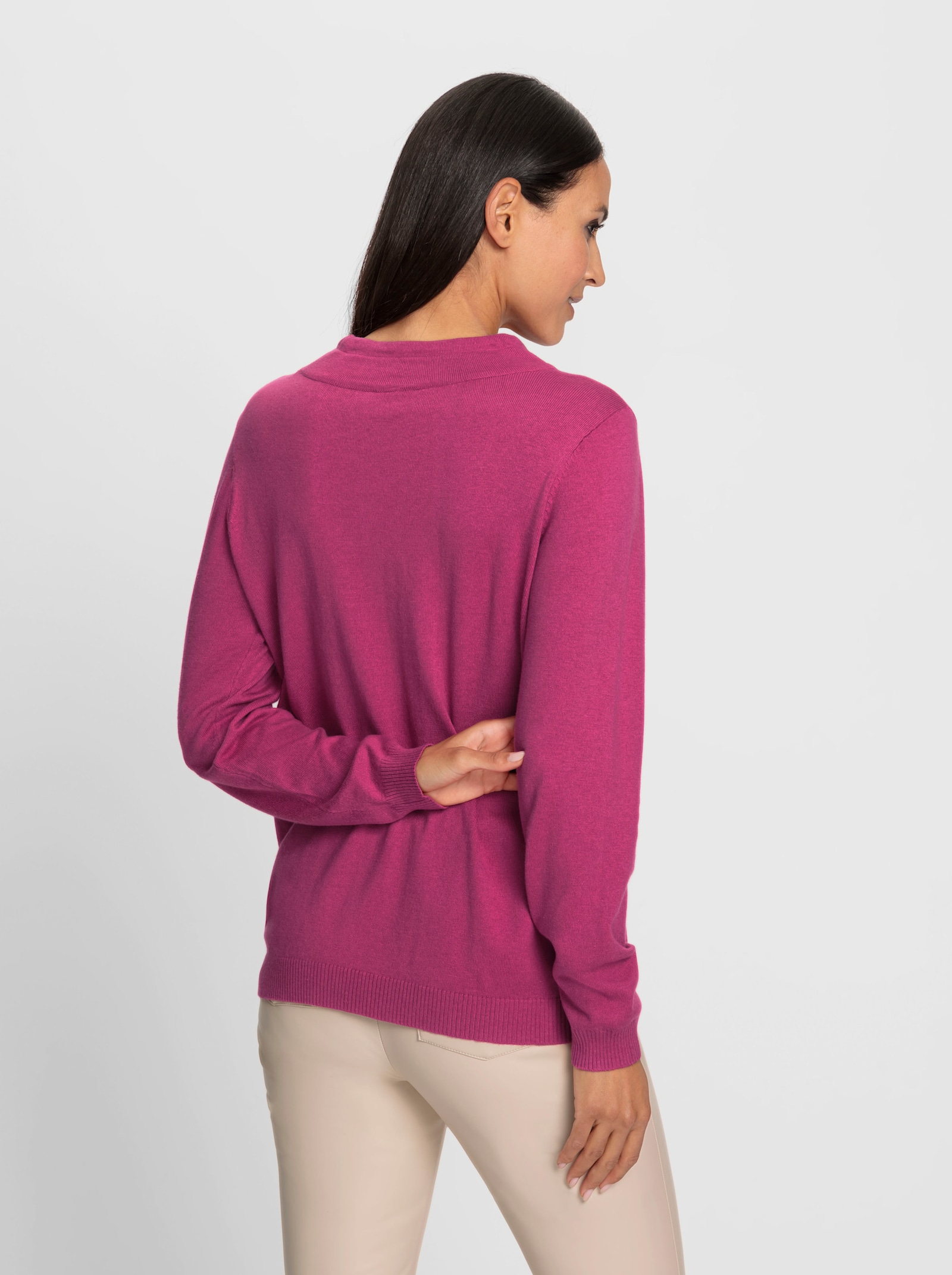 heine Stehkragenpullover mit Glitzersteinchen-Schriftzug - fuchsia
