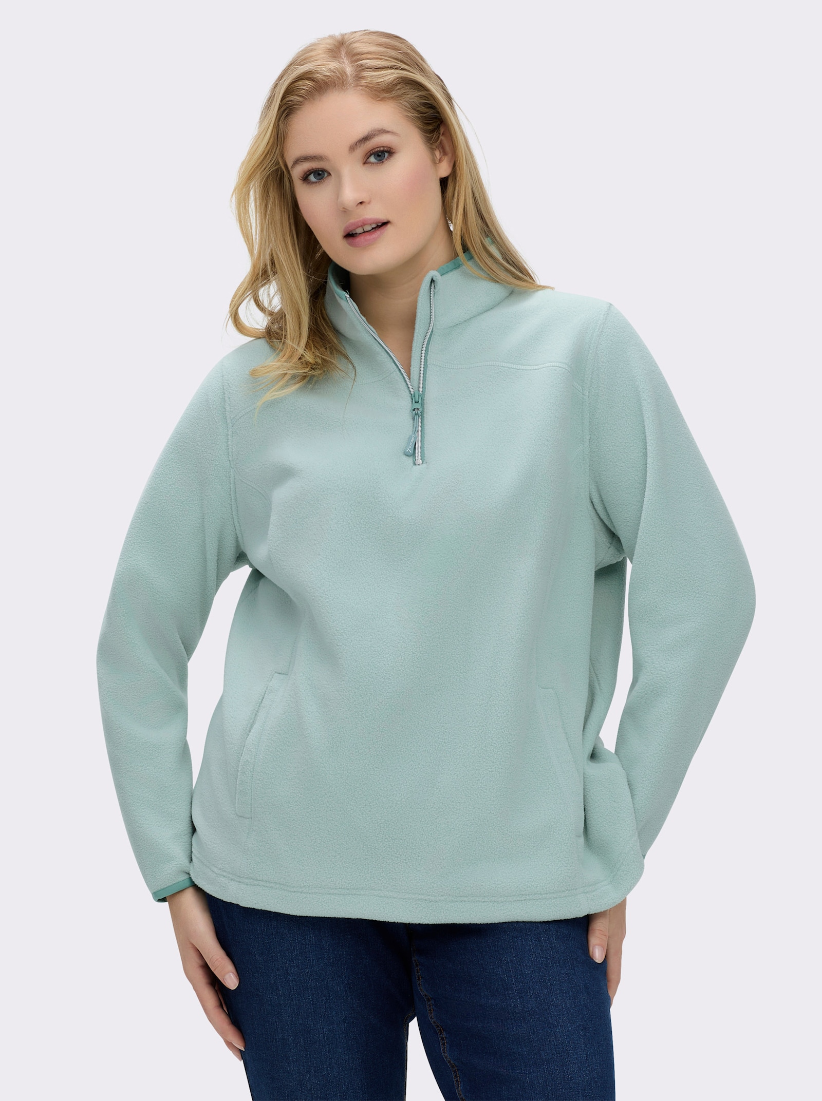 Fleeceshirt mit Stehkragen und Reißverschluss - kalkmint