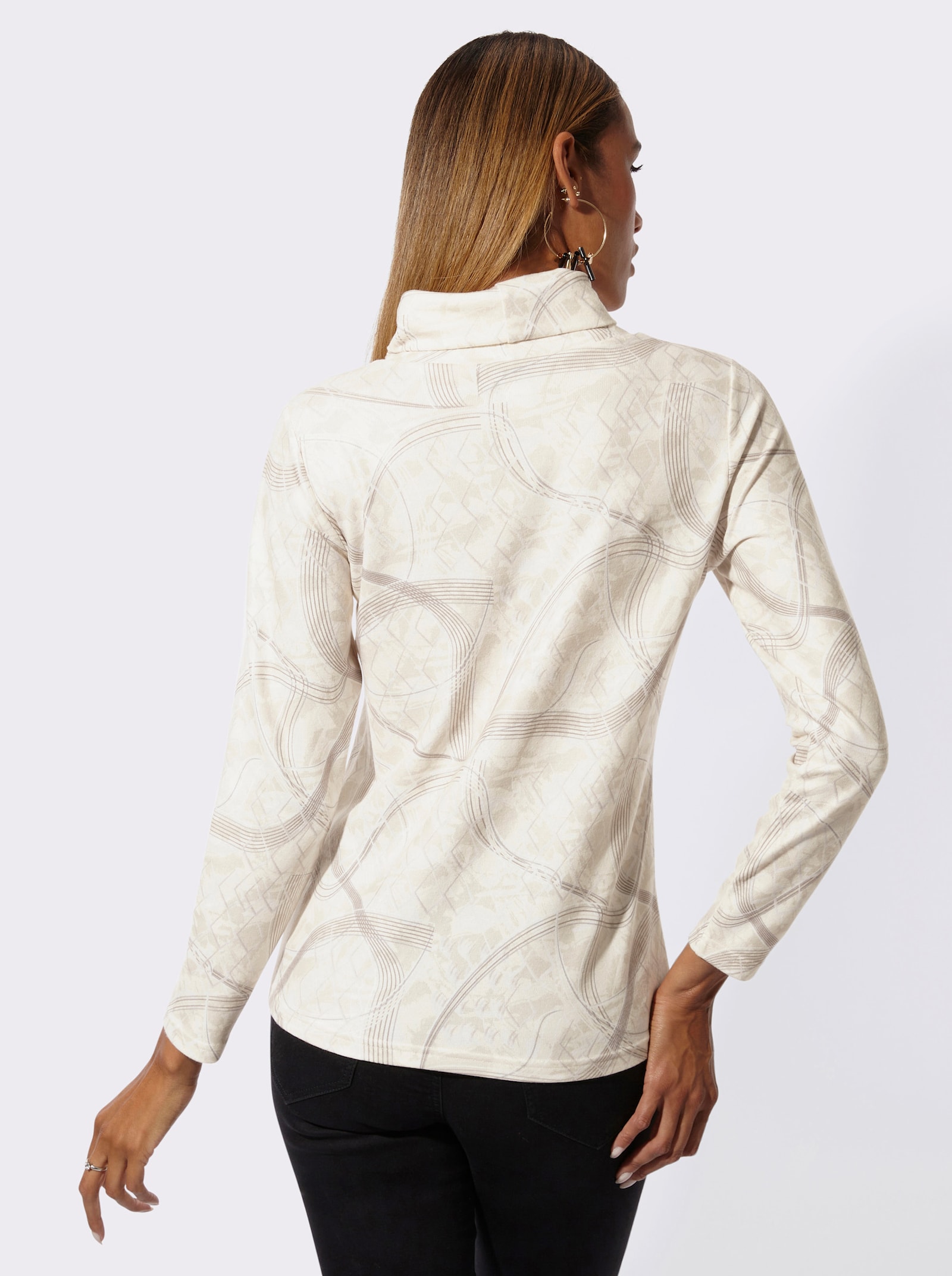 Rollkragenshirt mit grafischem Dessin - champagner-sand
