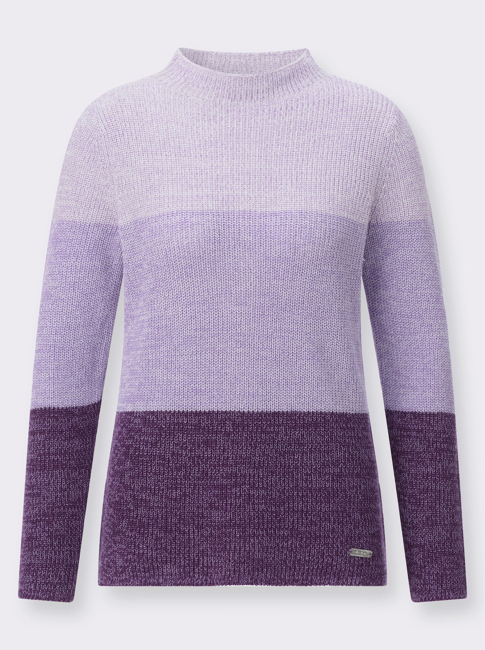 Stehkragenpullover mit Seitenschlitzen - lavendel-traube-gemustert