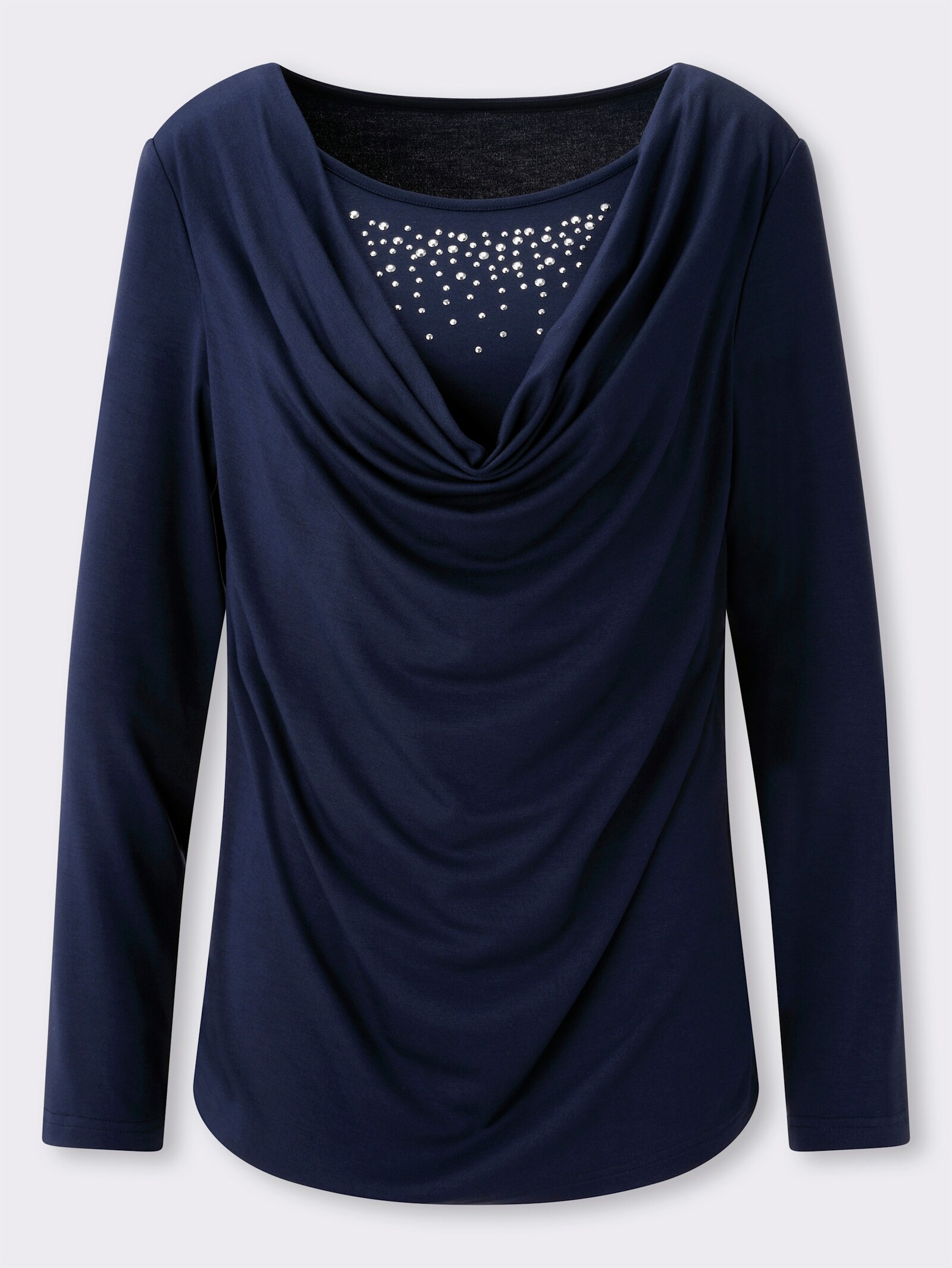 Wasserfallshirt mit Glitzerstein-Applikation - marine