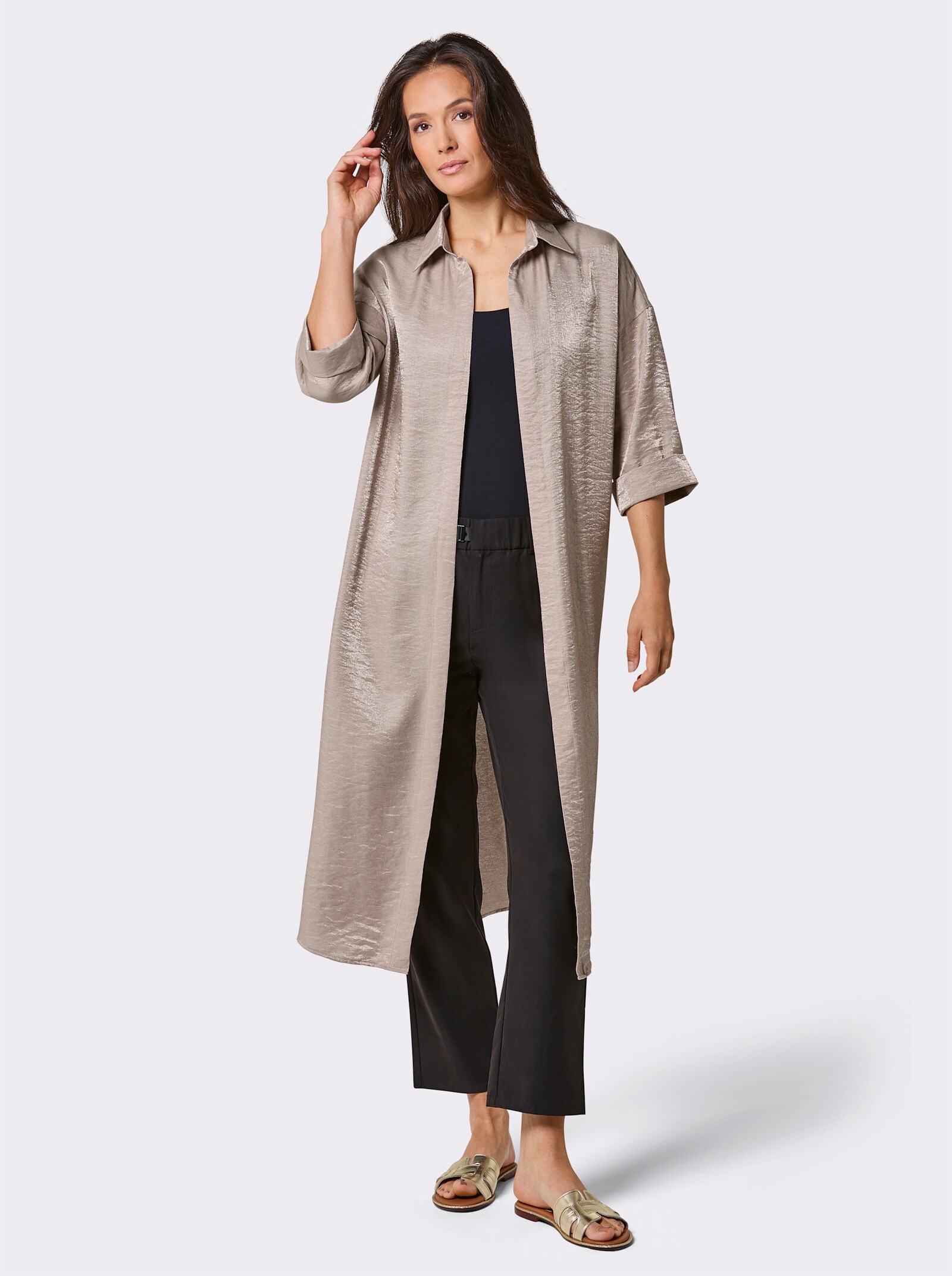 CREATION L PREMIUM Longbluse mit hohen Seitenschlitzen - sesam