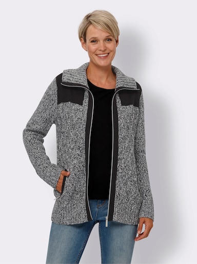 Strickjacke mit kontrastfarbigen Einsätzen - schwarz-ecru-meliert