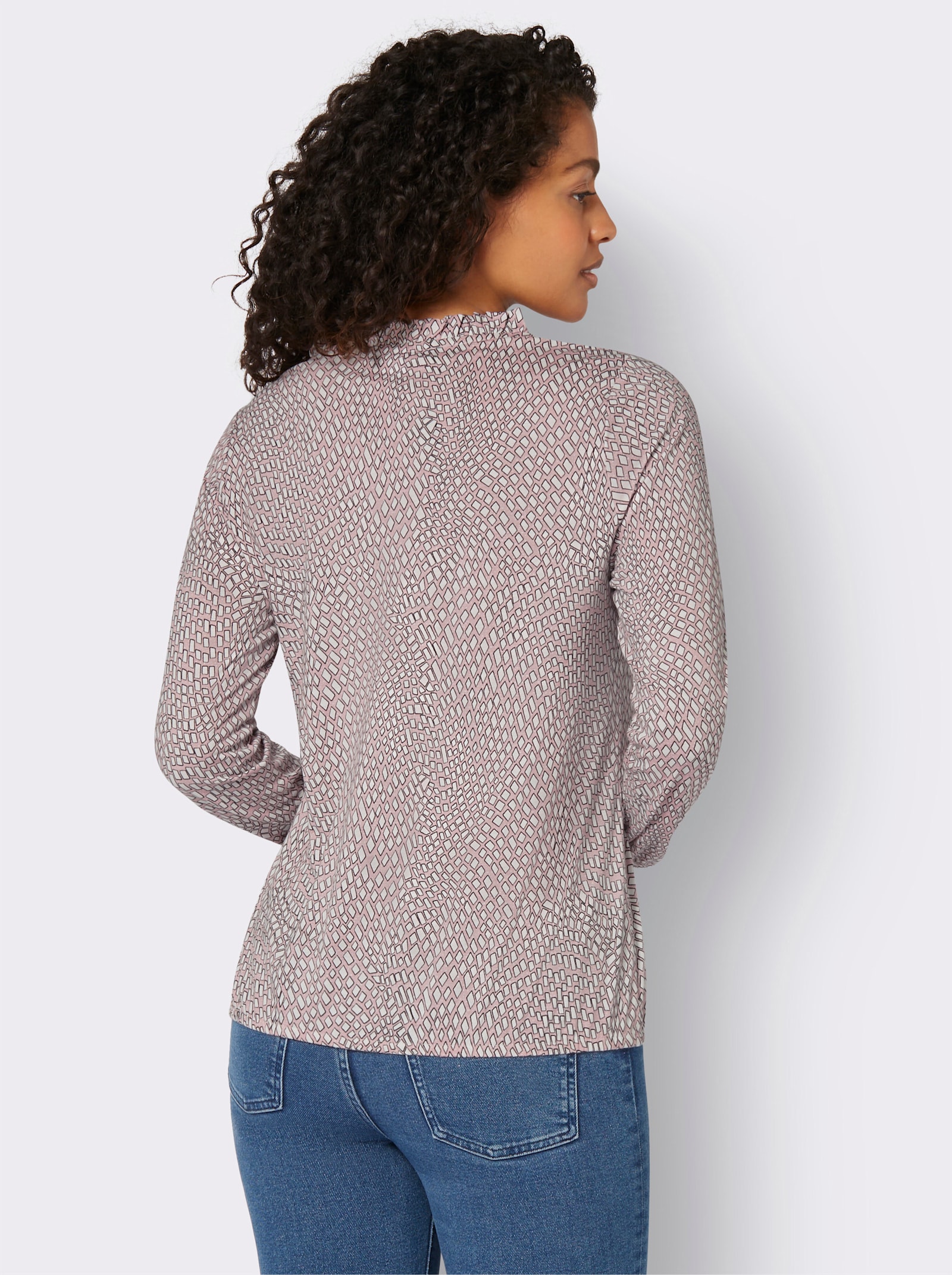 Shirt met lange mouwen in materiaalmix - hortensia/ecru bedrukt