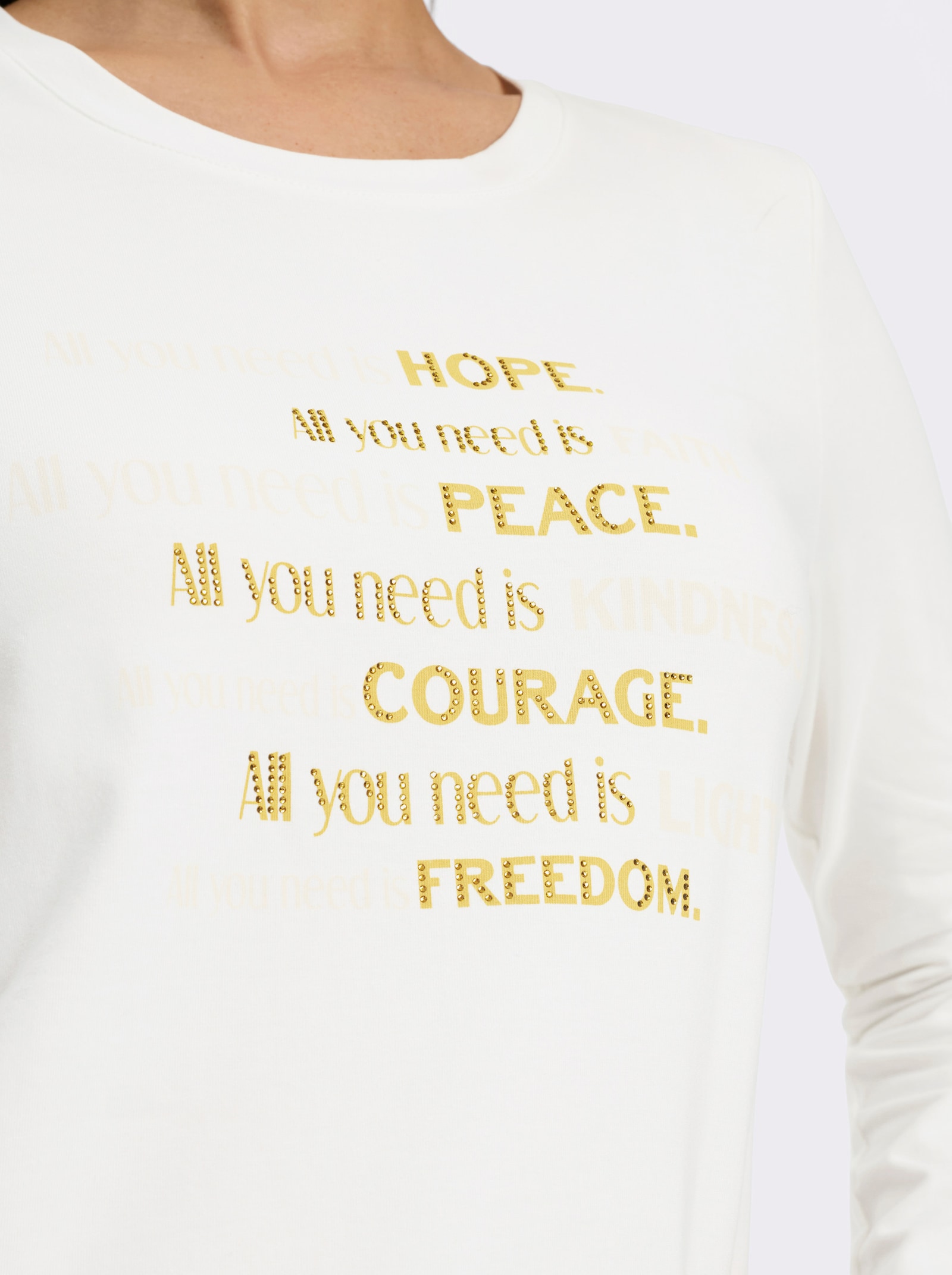 heine Langarmshirt Mit Ziersteinchen - ecru-zitrone-gemustert