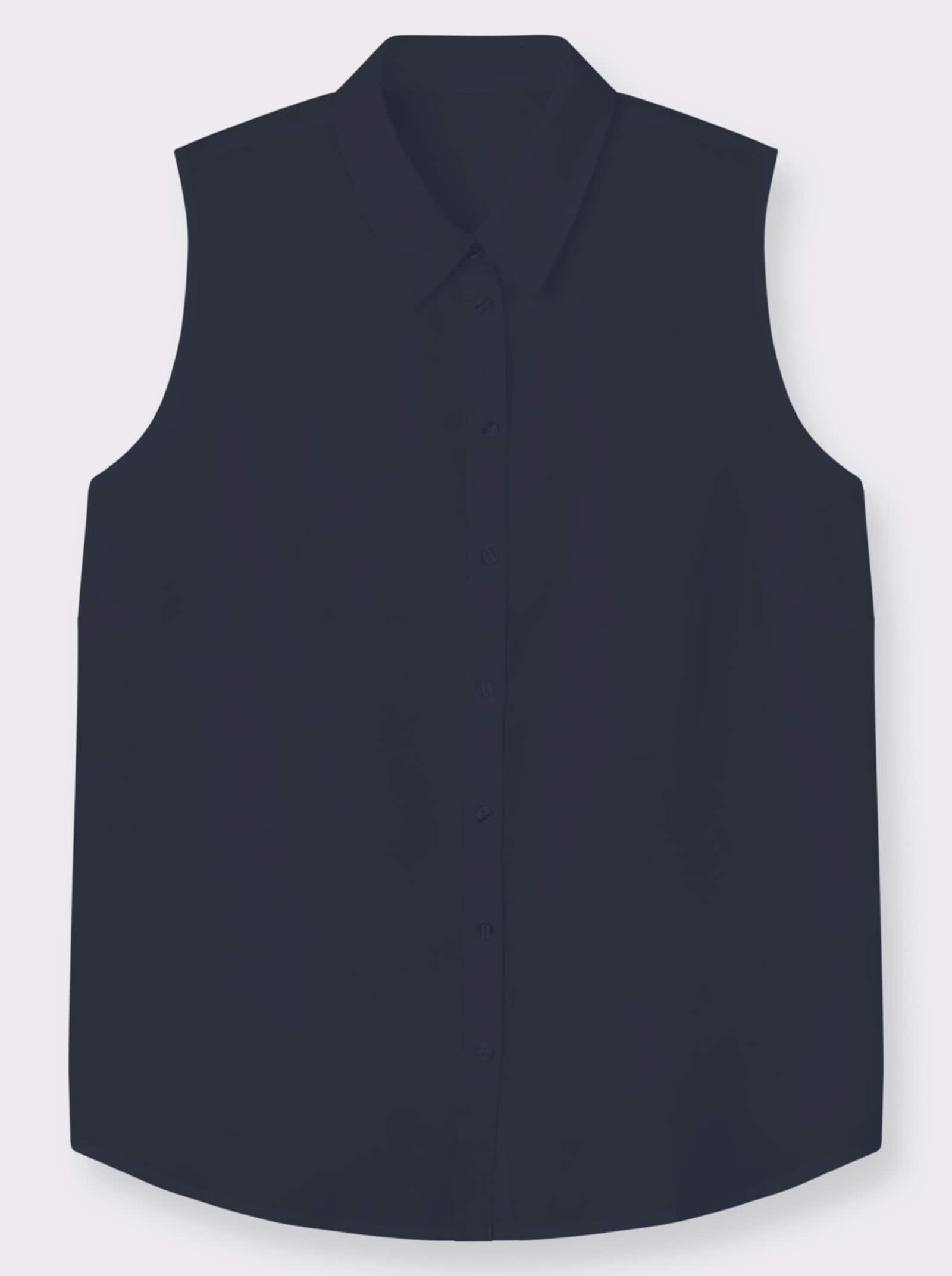 Ärmellose Bluse mit Hemdkragen - marine