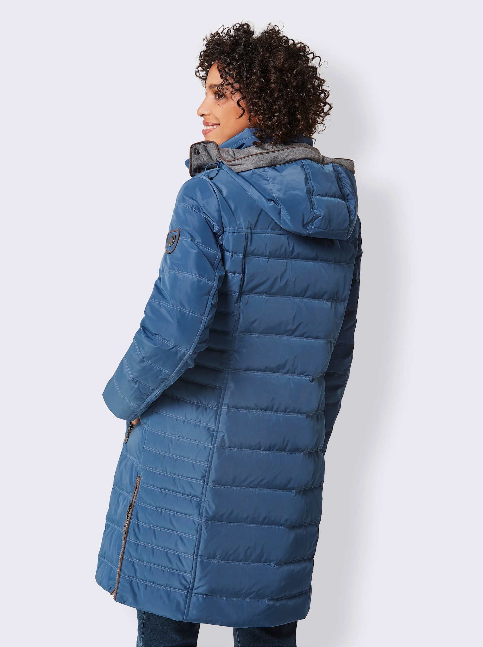 CREATION L PREMIUM Daunenmantel mit Flanell-Besatz - jeansblau