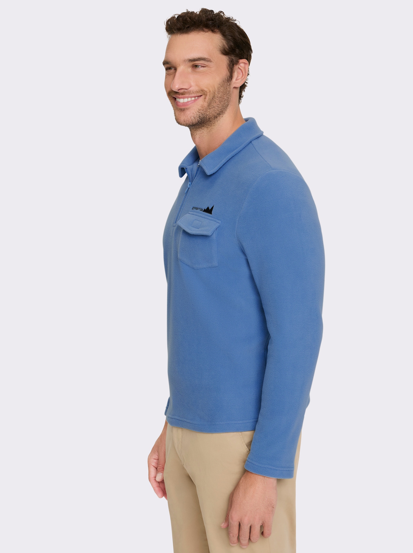 Catamaran Fleeceshirt mit Klettverschluss-Brusttasche - mittelblau