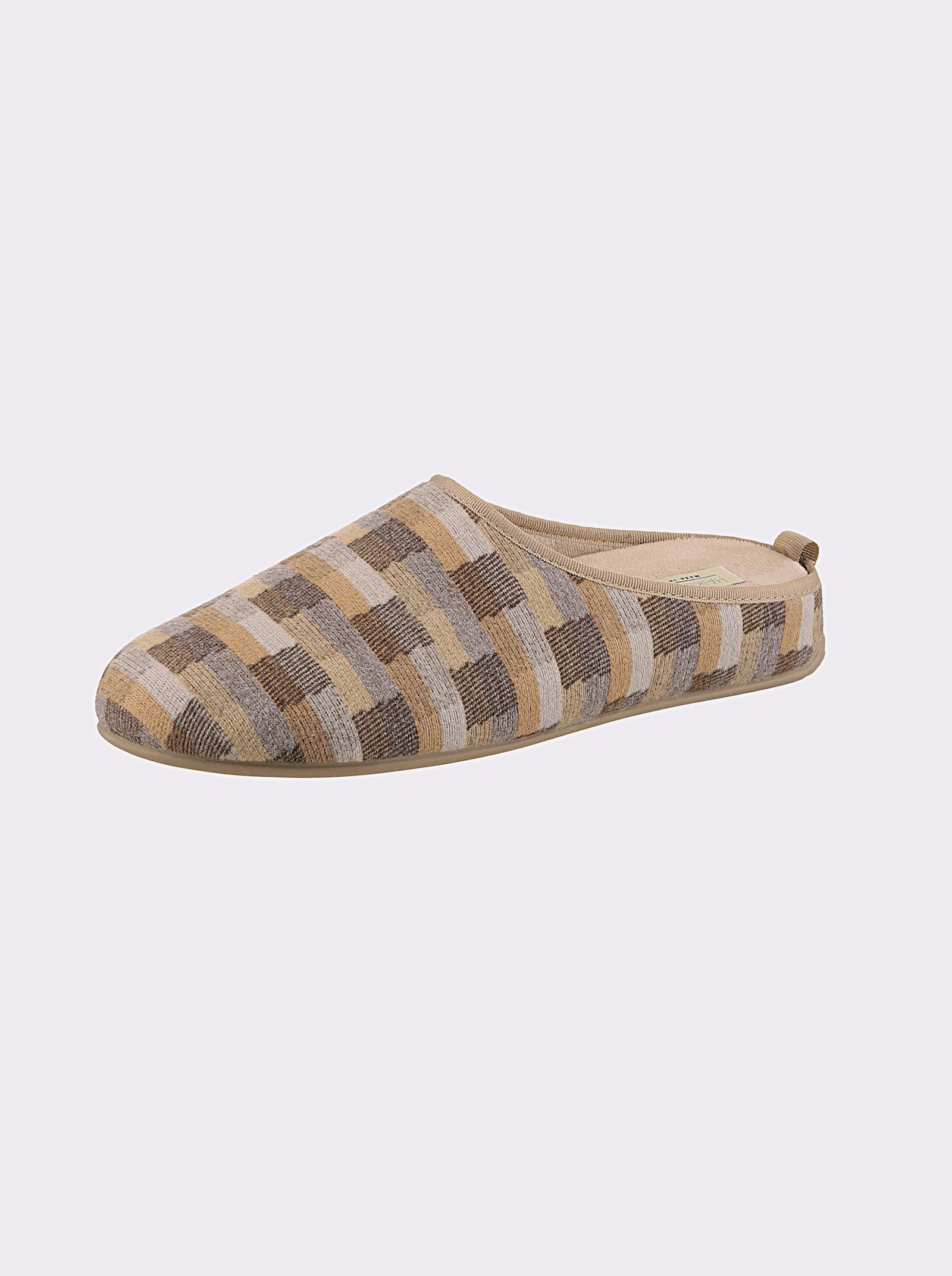 Pantoffel met streeppatroon - camel geruit