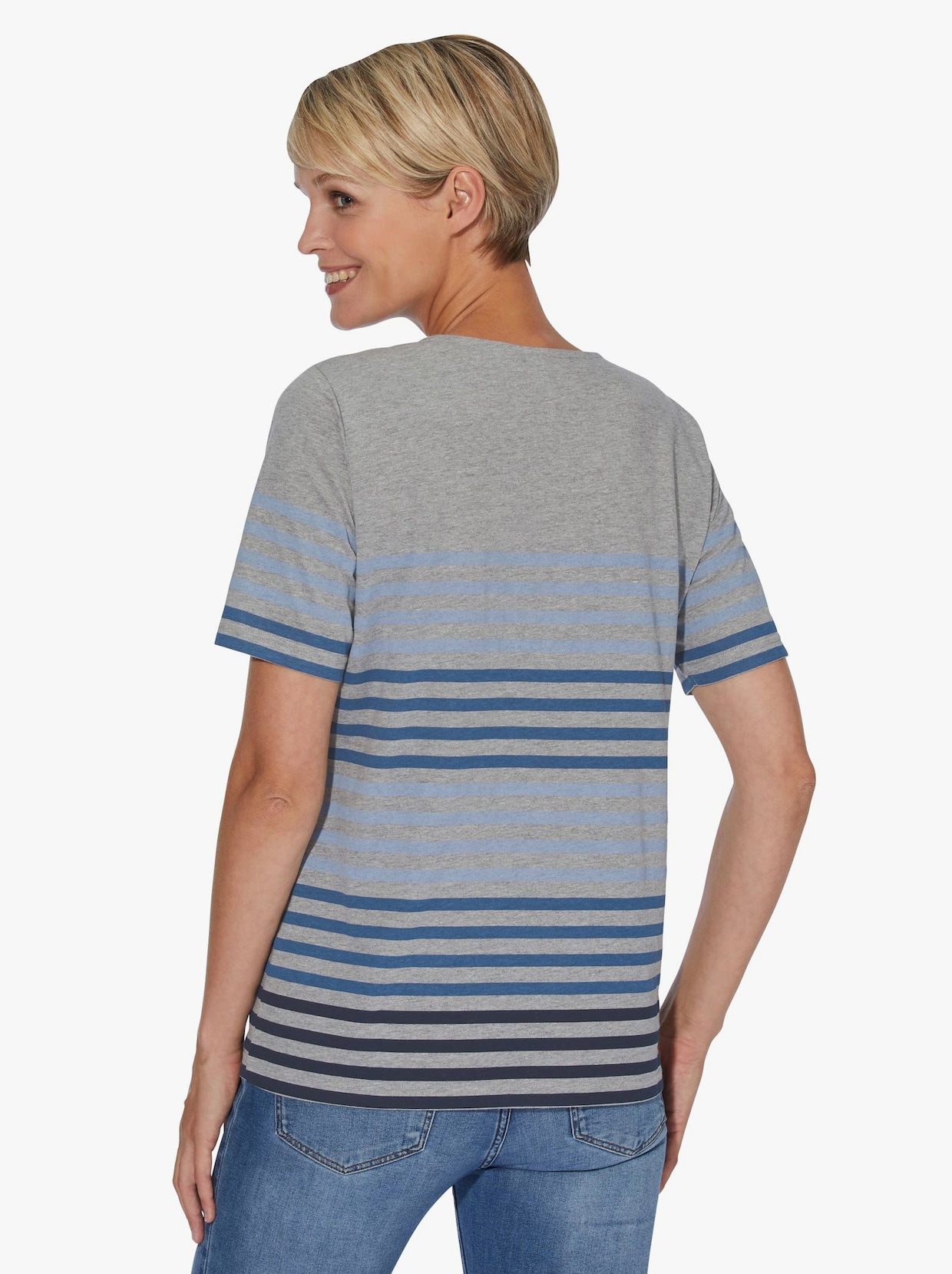 Shirt met korte mouwen - jeansblauw/grijs gestreept