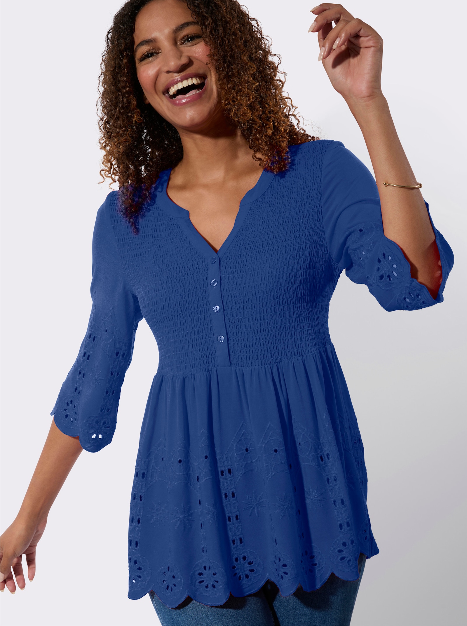 Tunika, čipka, ažúrová výšivka - Kráľovská modrá