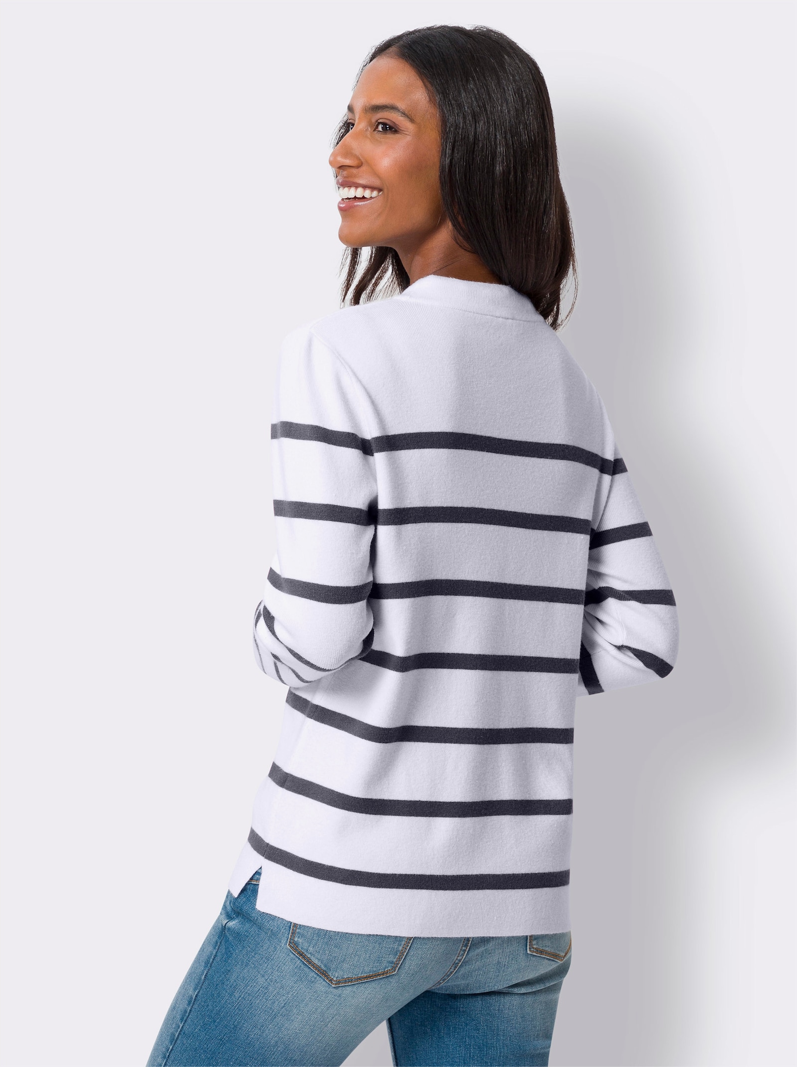 heine Gestreepte pullover met opstaande kraag - marine/wit gestreept