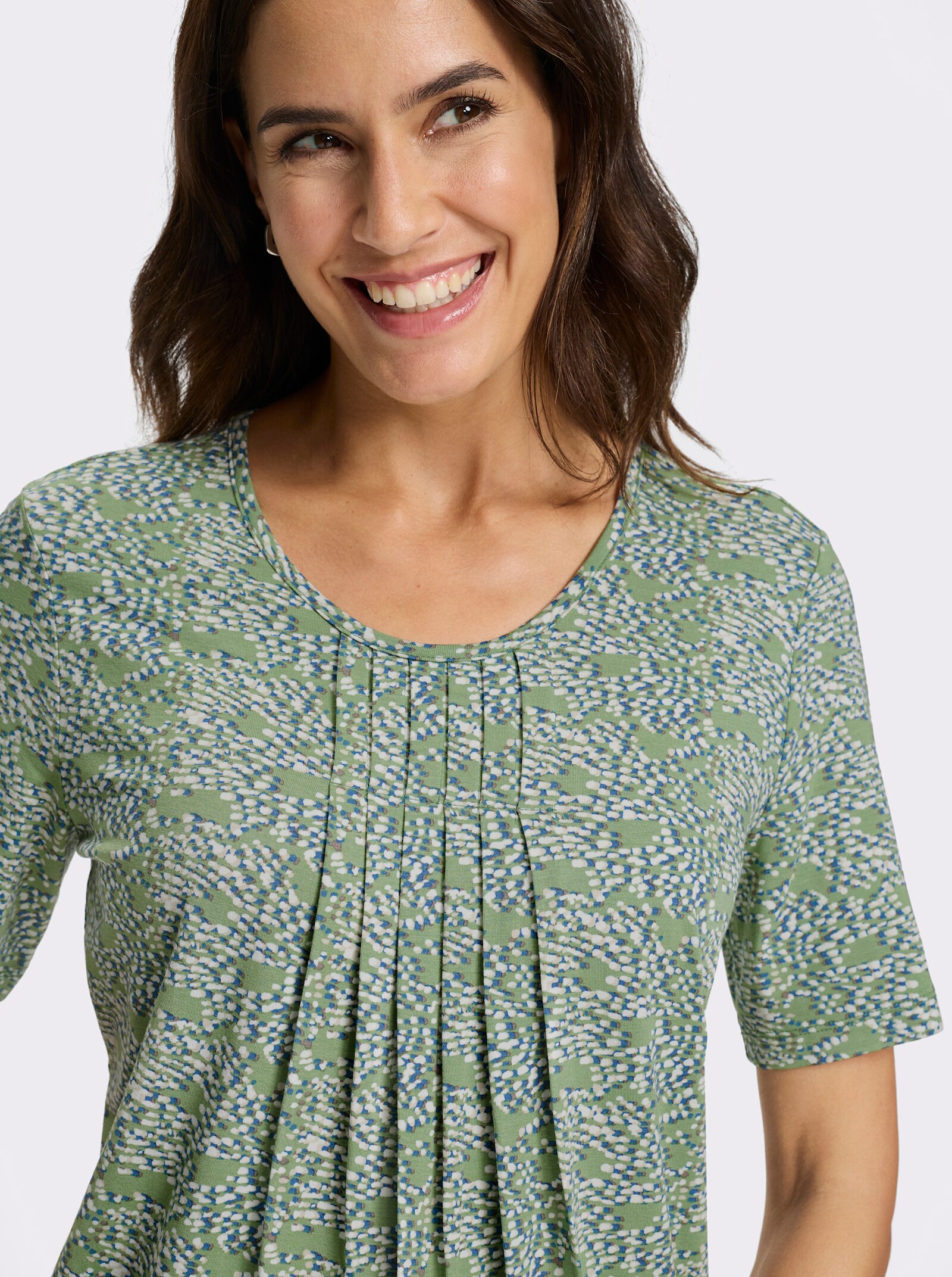 Print-Shirt mit Falten im Vorderteil - eucalyptus-grau-bedruckt
